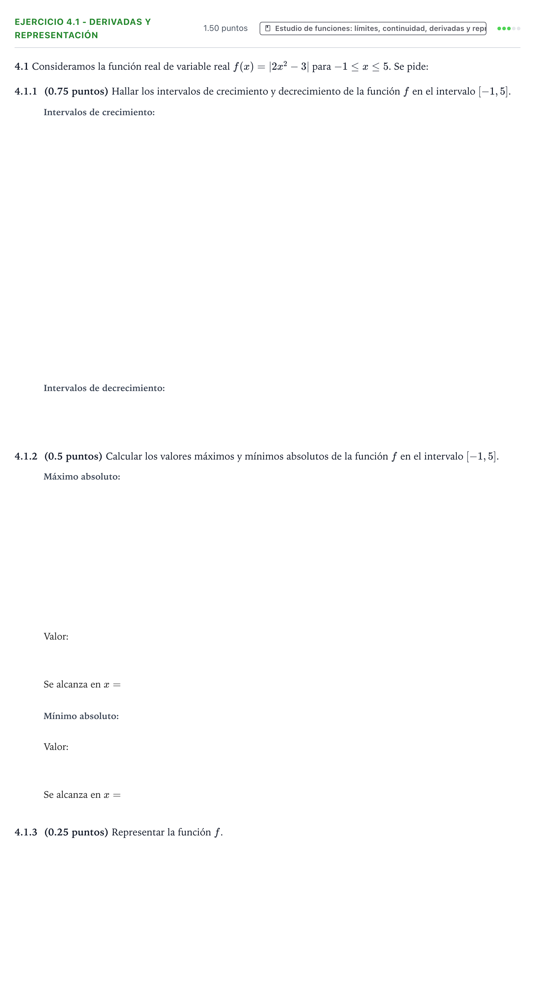 Enunciado: Ejercicio 4.1 - Derivadas y representación · Matemáticas II PAU Valencia Ordinaria solapamiento 2026
