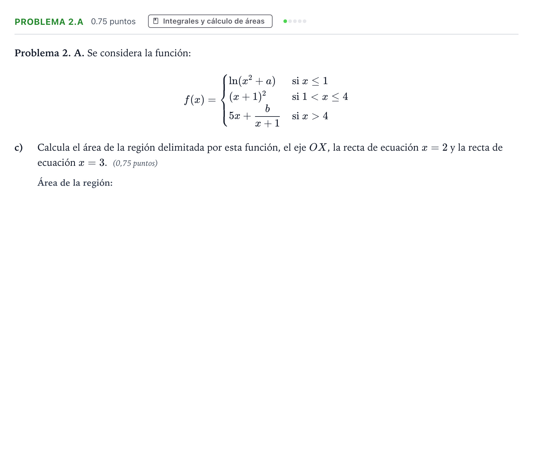 Enunciado: Problema 2.A - Integrales · Matemáticas aplicadas a las Ciencias Sociales II PAU Valencia Ordinaria solapamiento 2026