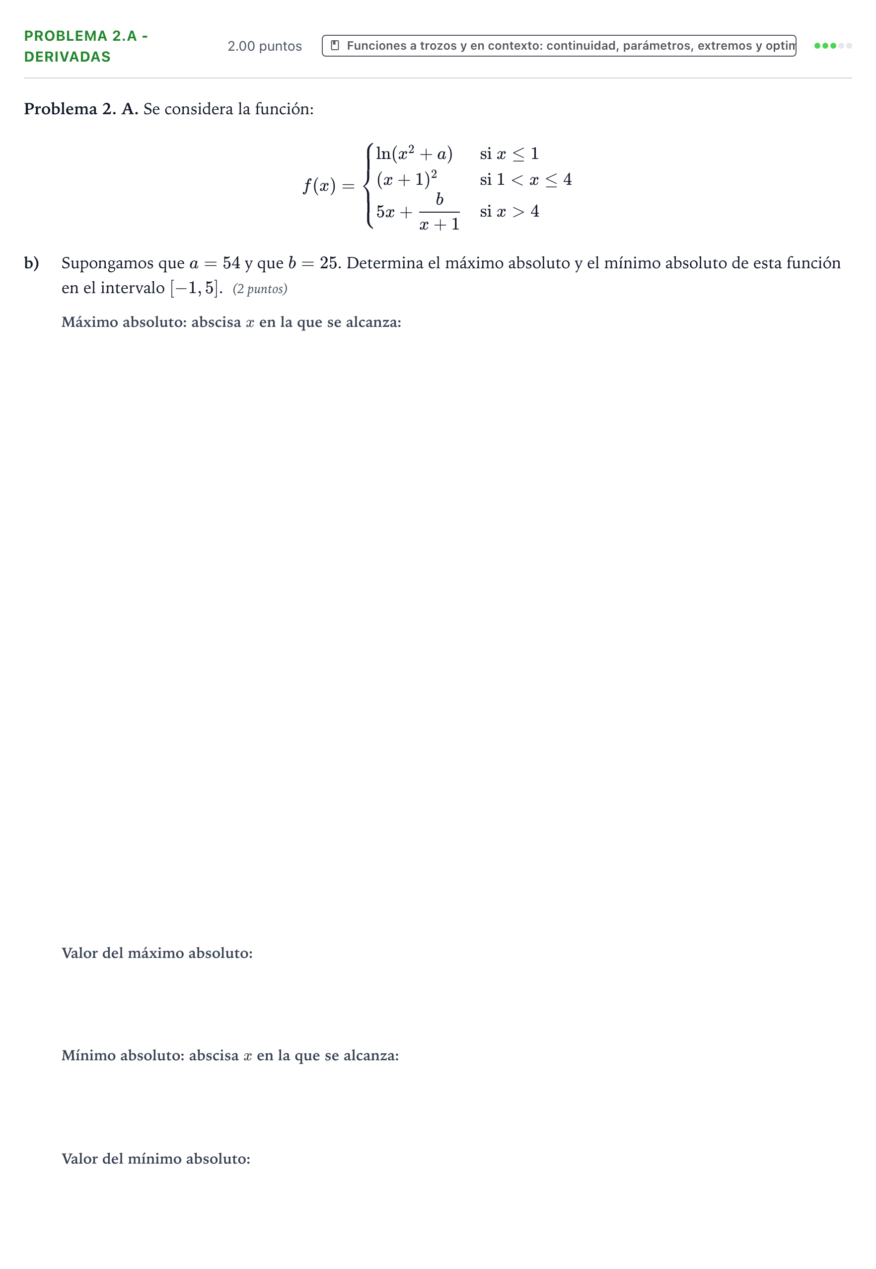 Enunciado: Problema 2.A - Derivadas · Matemáticas aplicadas a las Ciencias Sociales II PAU Valencia Ordinaria solapamiento 2026