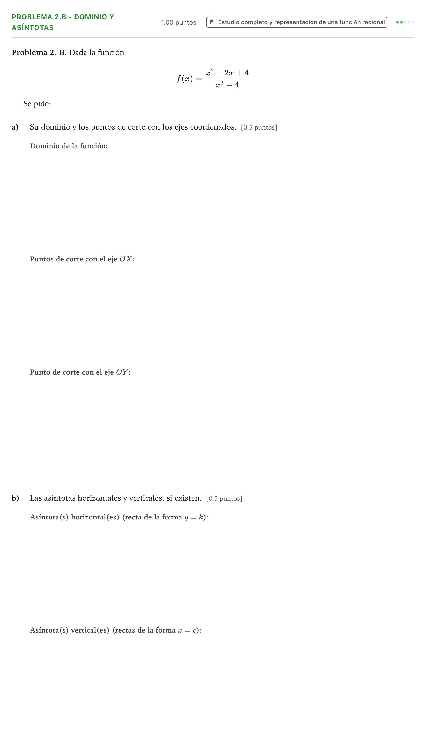 Enunciado: Problema 2.B - Dominio y asíntotas · Matemáticas aplicadas a las Ciencias Sociales II PAU Valencia Ordinaria solapamiento 2026