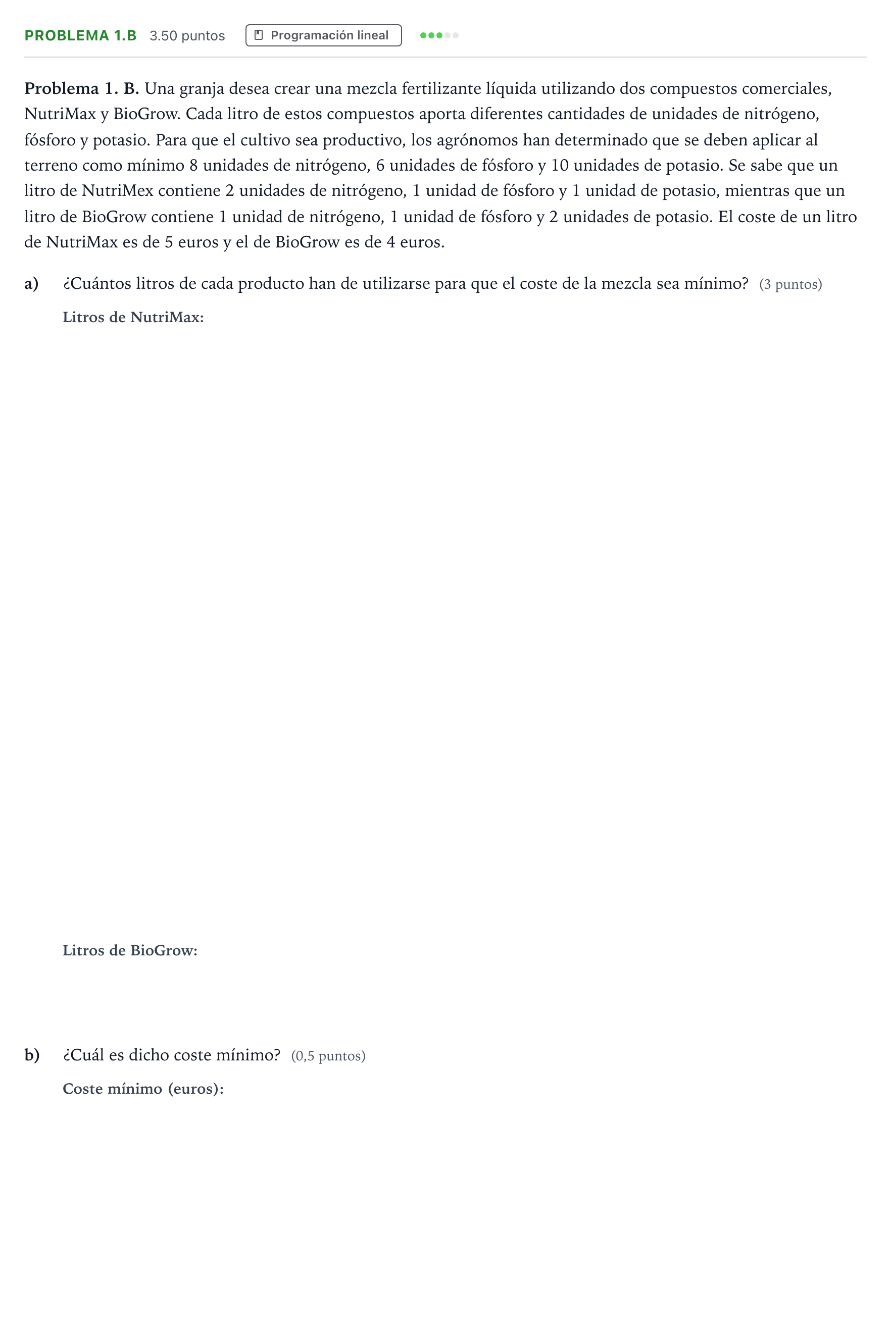 Enunciado: Problema 1.B · Matemáticas aplicadas a las Ciencias Sociales II PAU Valencia Ordinaria 2026