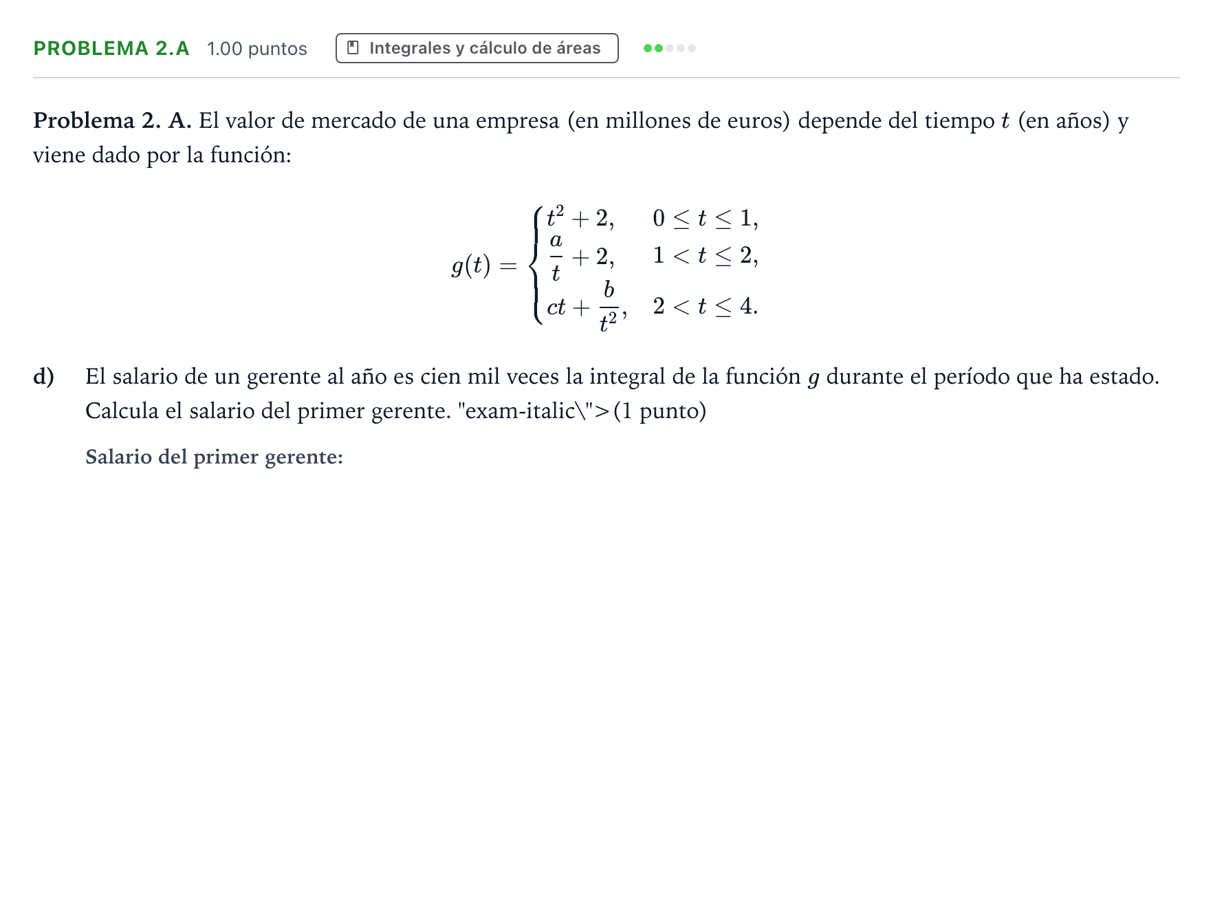 Enunciado: Problema 2.A - Integrales · Matemáticas aplicadas a las Ciencias Sociales II PAU Valencia Ordinaria 2026