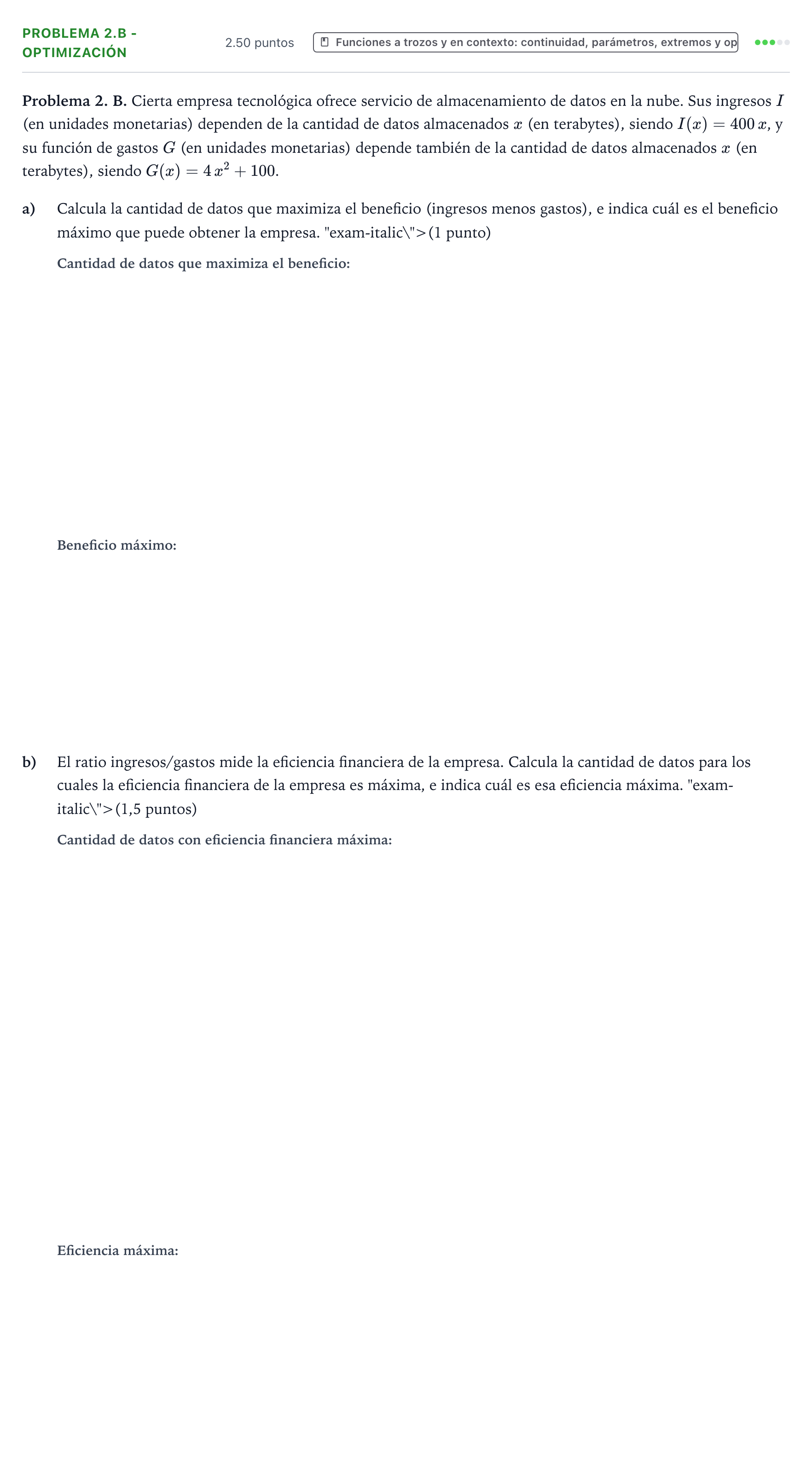 Enunciado: Problema 2.B - Optimización · Matemáticas aplicadas a las Ciencias Sociales II PAU Valencia Ordinaria 2026