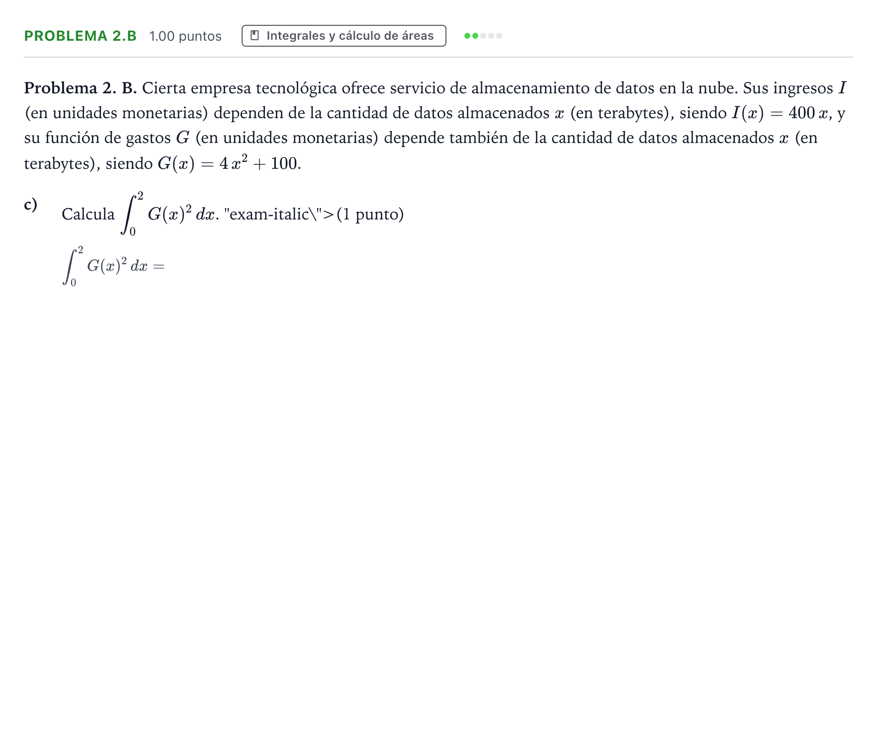 Enunciado: Problema 2.B - Integrales · Matemáticas aplicadas a las Ciencias Sociales II PAU Valencia Ordinaria 2026