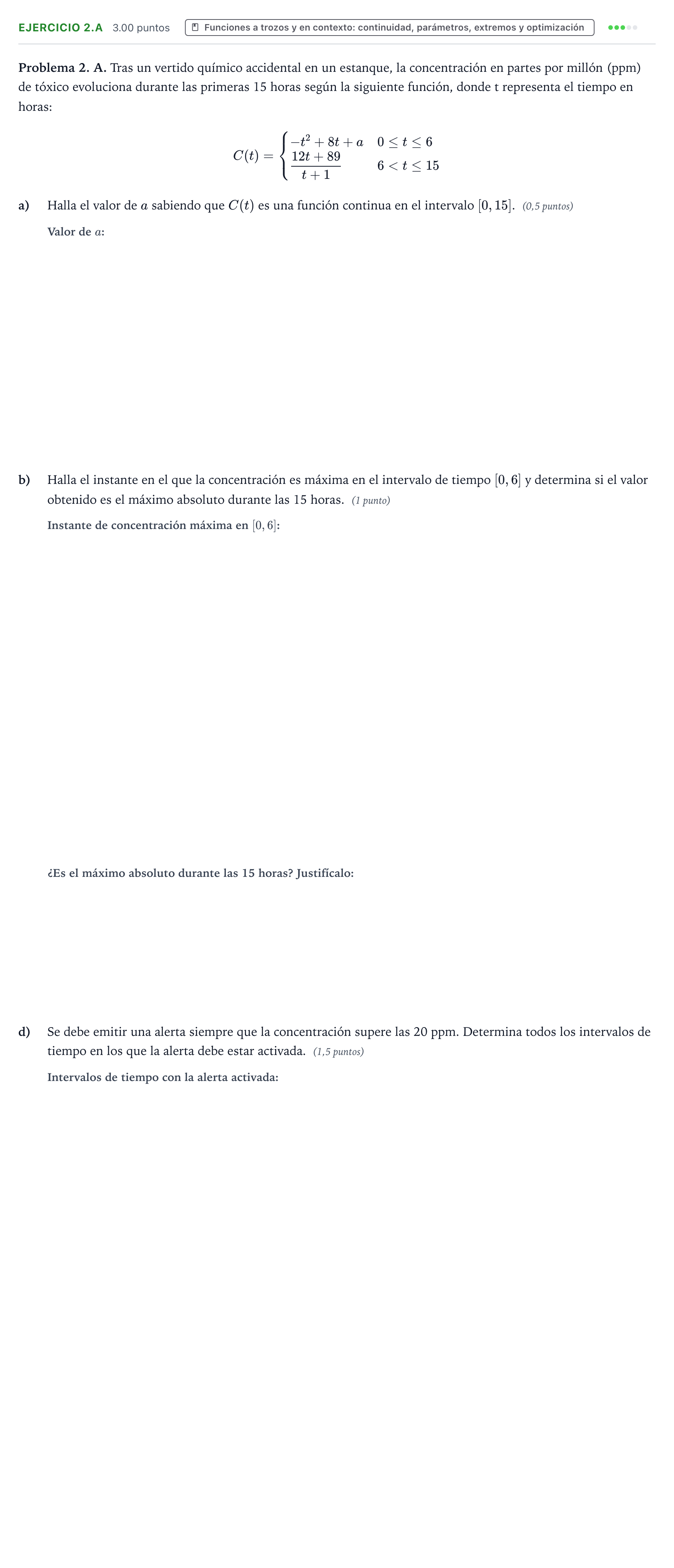 Enunciado: Ejercicio 2.A - Funciones · Matemáticas aplicadas a las Ciencias Sociales II PAU Valencia Extraordinaria 2026