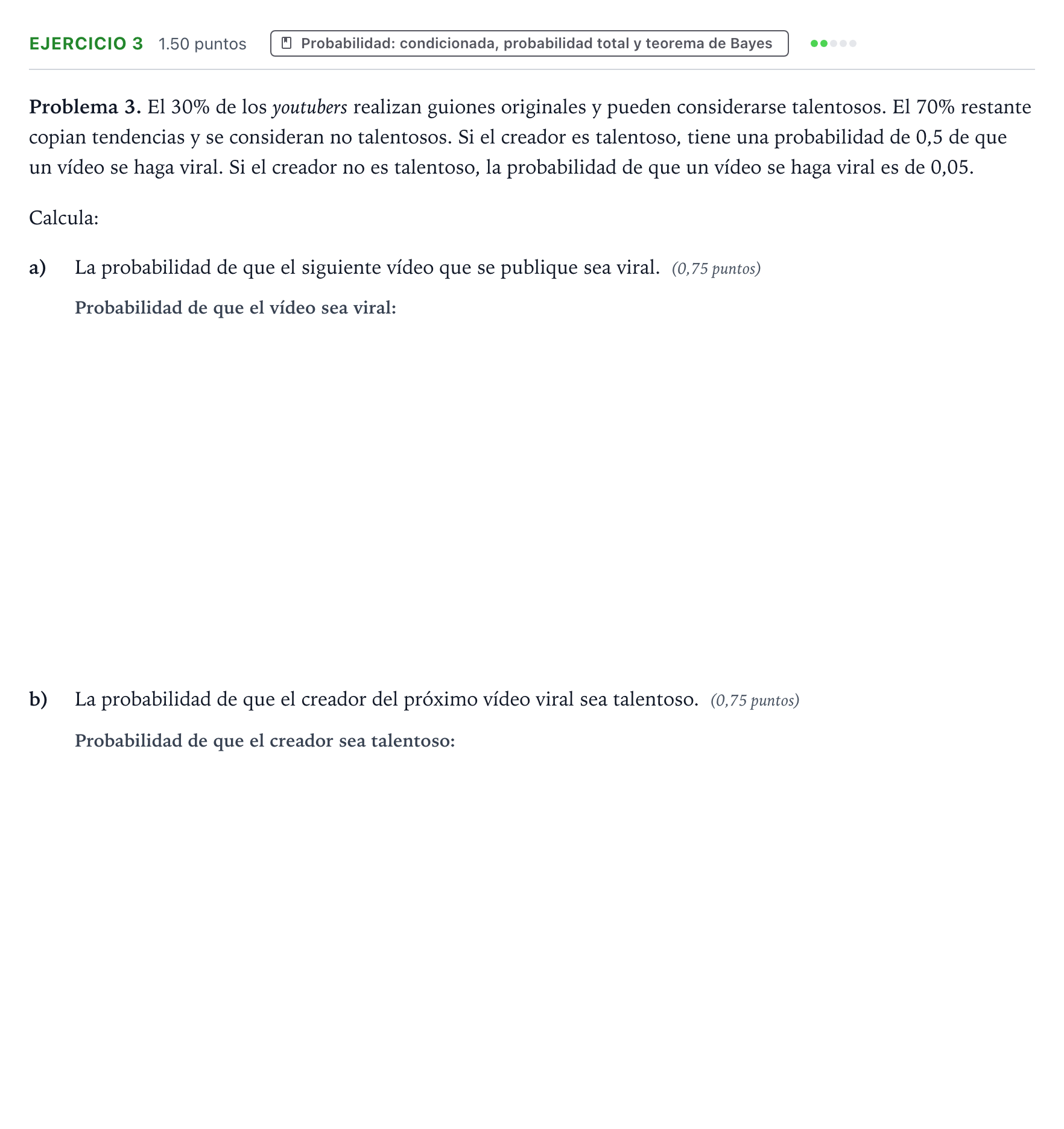 Enunciado: Ejercicio 3 - Probabilidad · Matemáticas aplicadas a las Ciencias Sociales II PAU Valencia Extraordinaria 2026