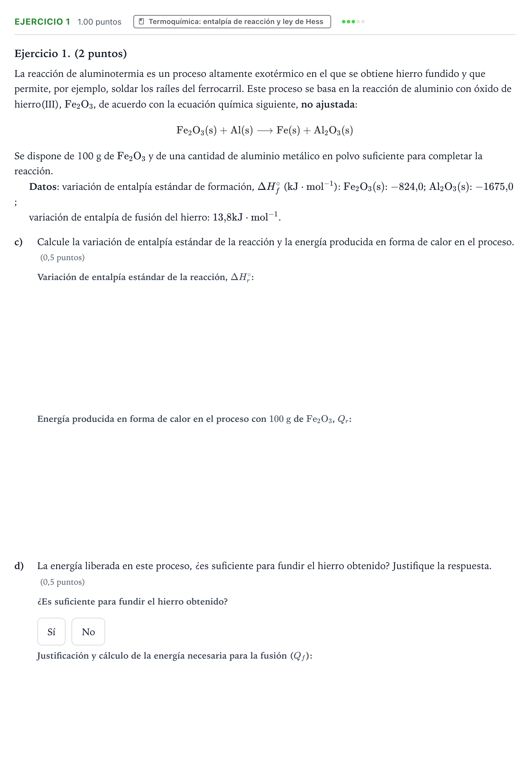 Enunciado: Ejercicio 1 - Termoquímica · Química PAU Valencia Extraordinaria 2026