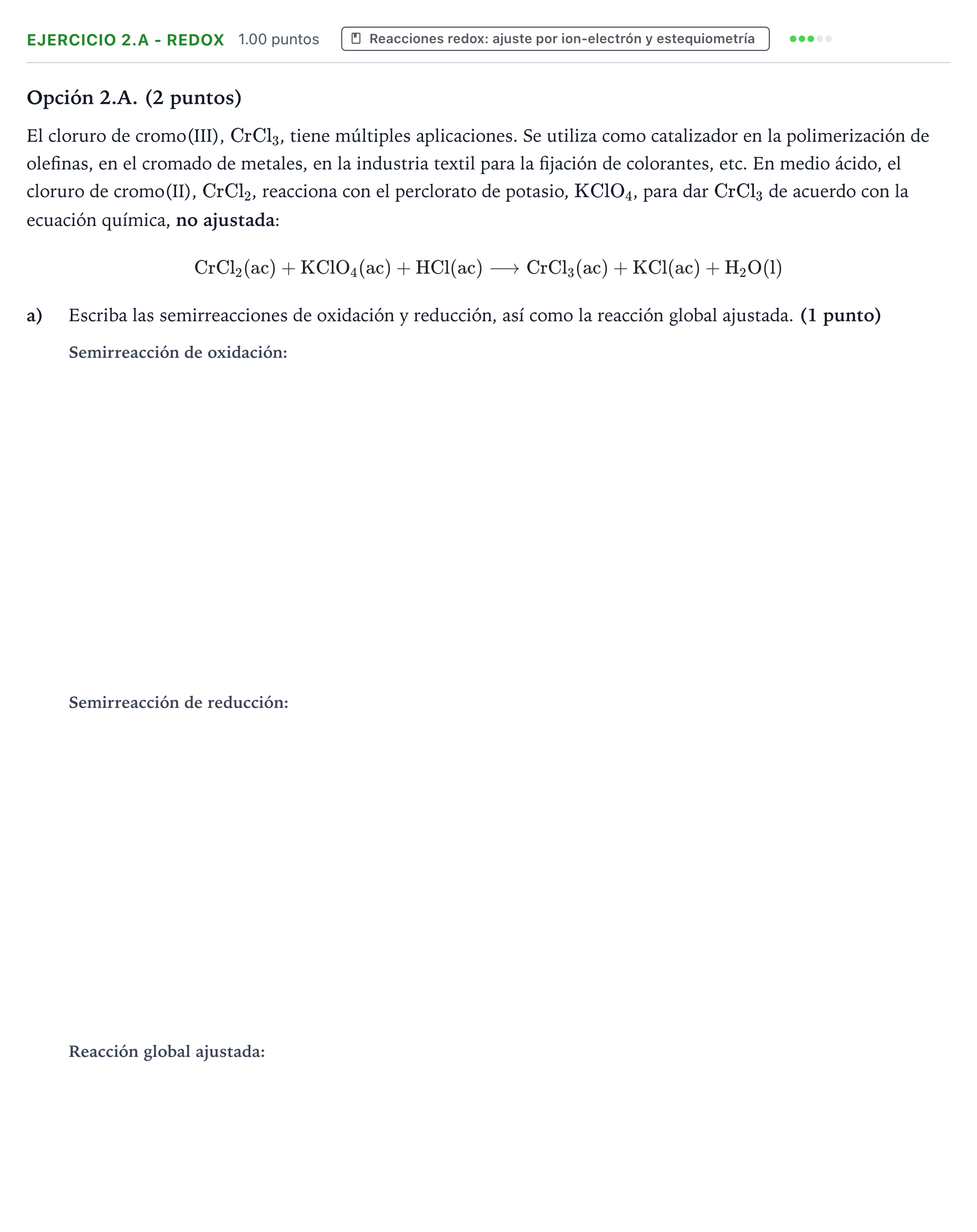 Enunciado: Ejercicio 2.A - Redox · Química PAU Valencia Extraordinaria 2026