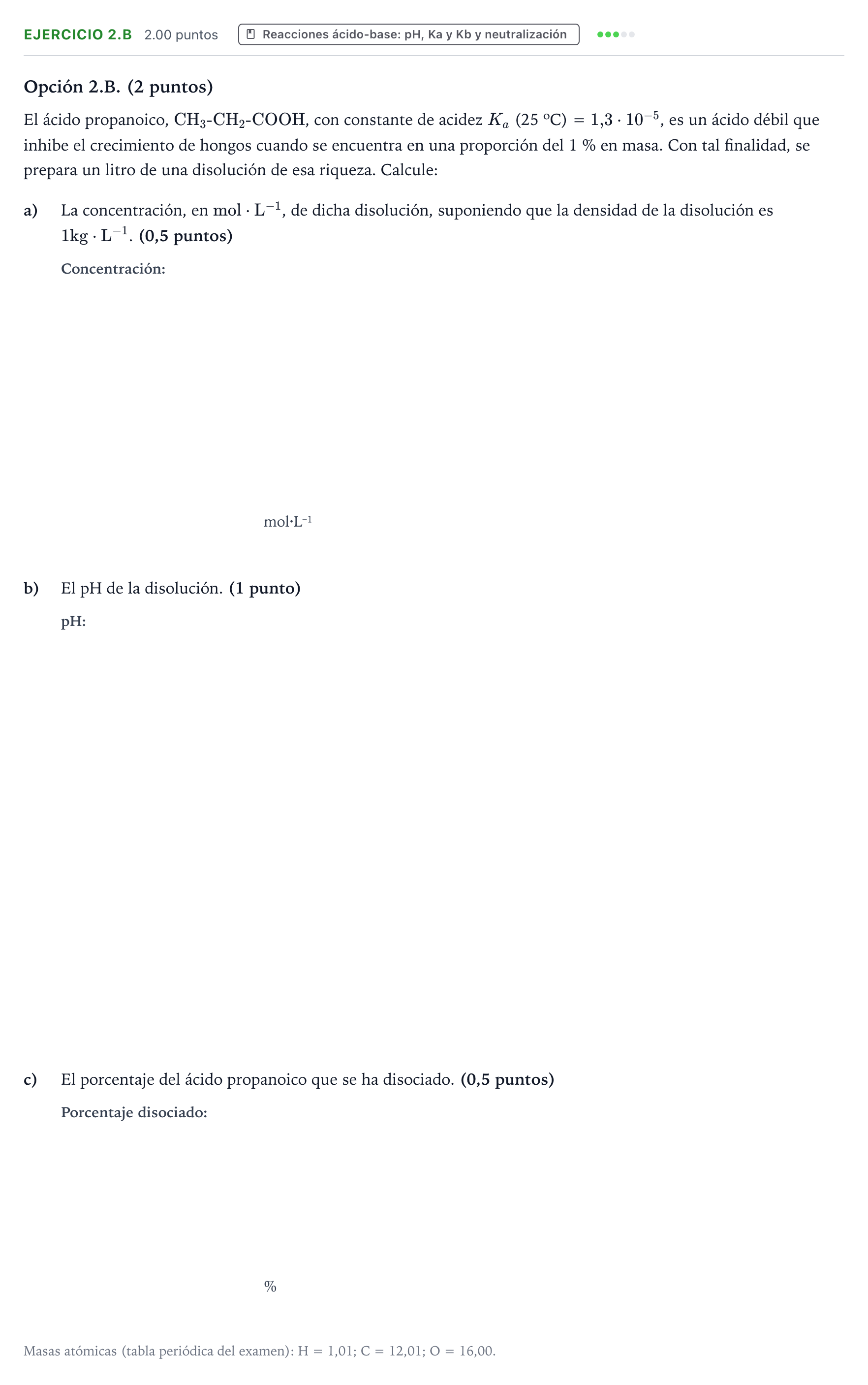 Enunciado: Ejercicio 2.B · Química PAU Valencia Extraordinaria 2026