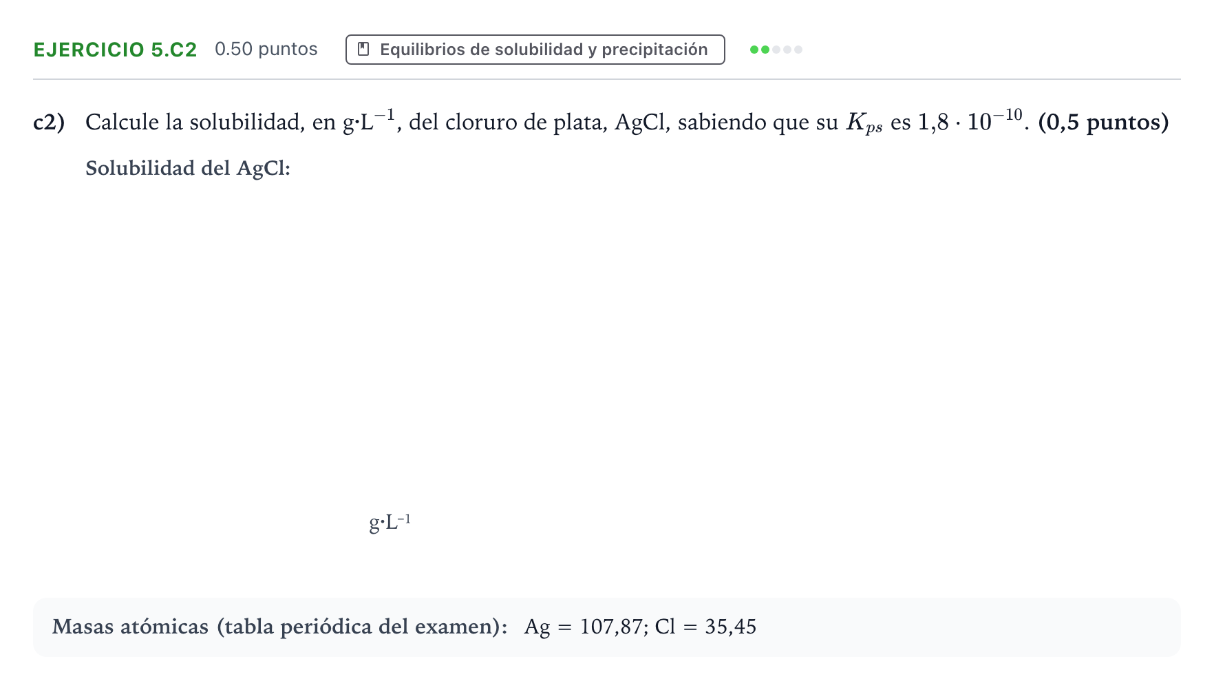 Enunciado: Ejercicio 5.c2 · Química PAU Valencia Extraordinaria 2026