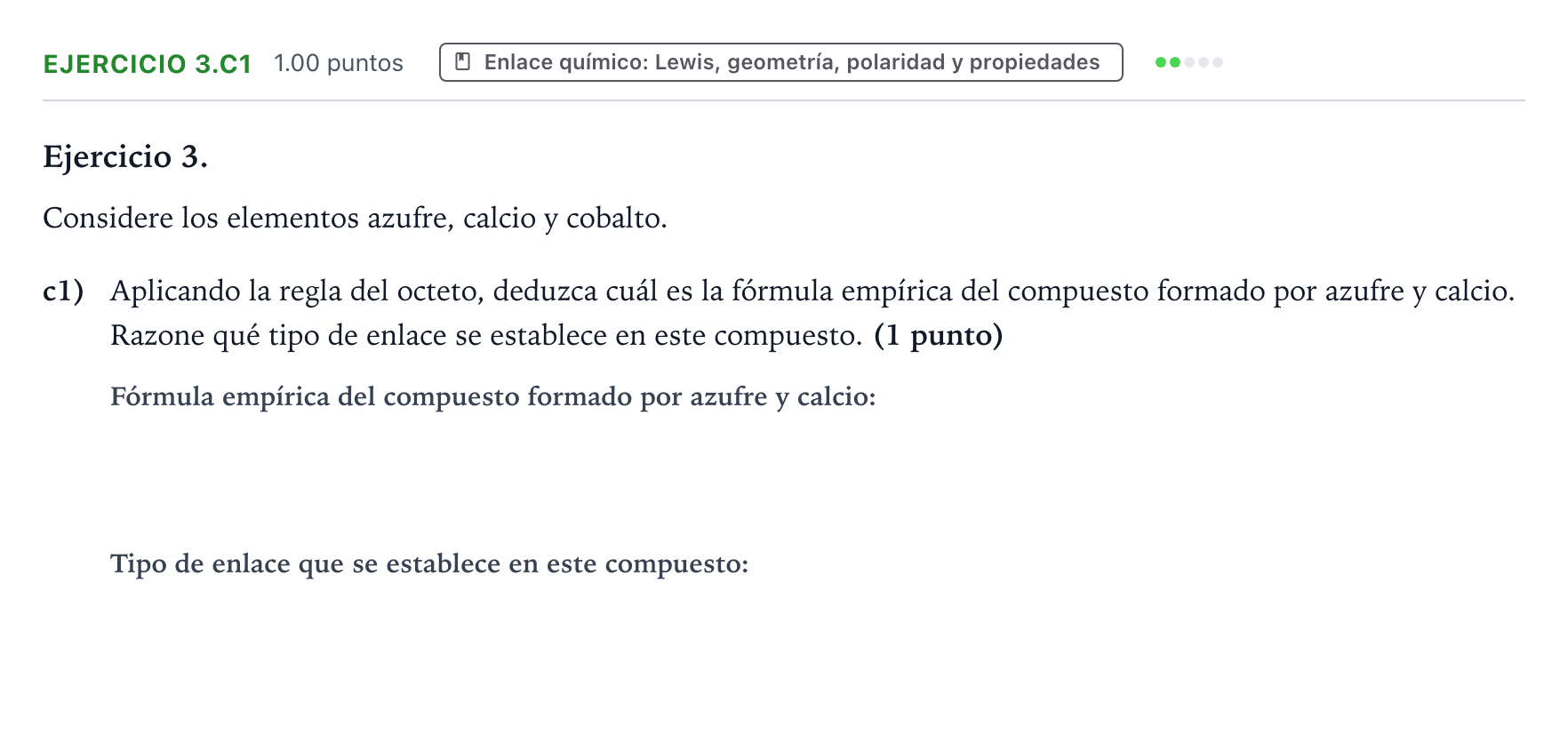 Enunciado: Ejercicio 3.c1 · Química PAU Valencia Ordinaria 2026