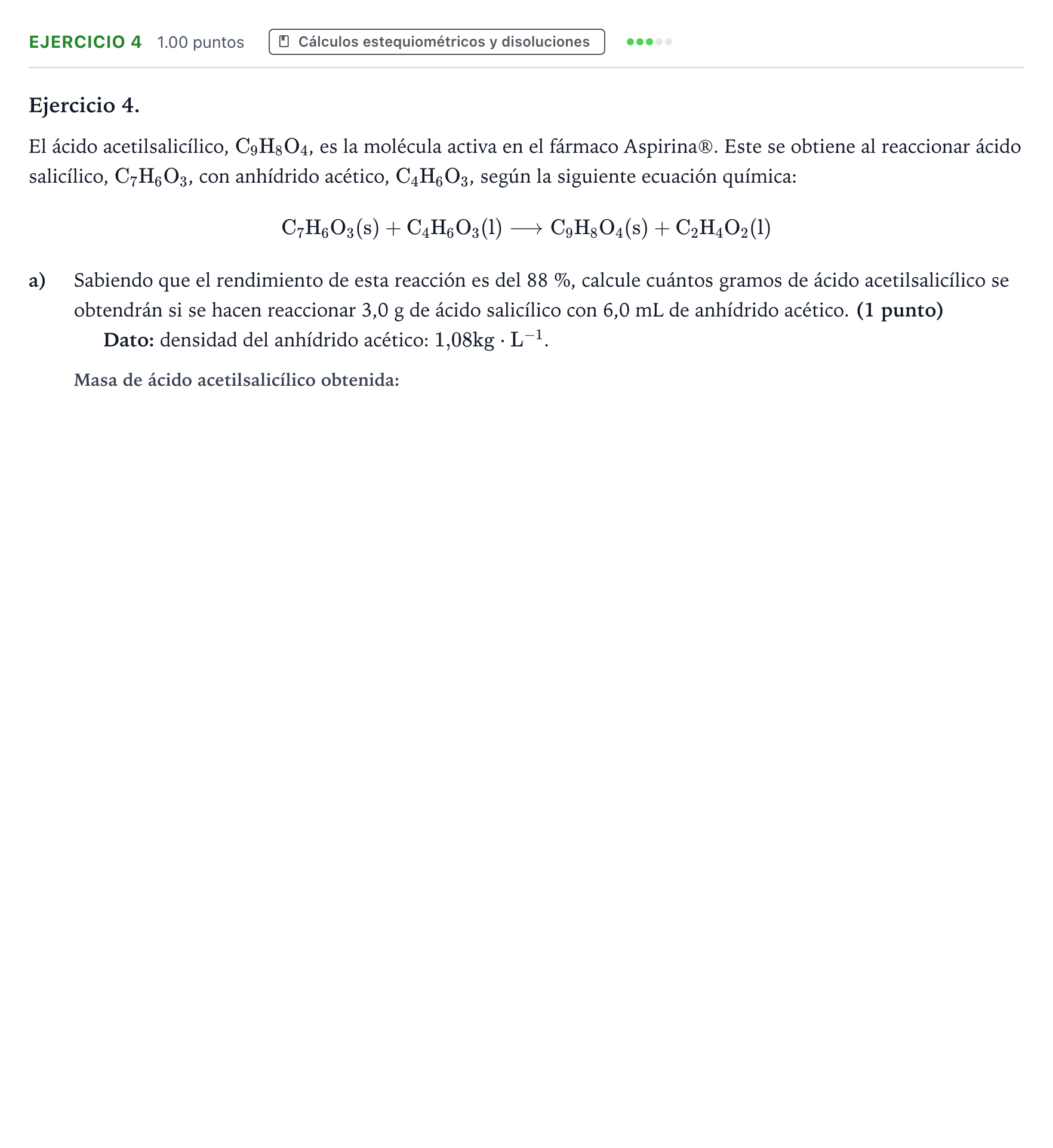Enunciado: Ejercicio 4 · Química PAU Valencia Ordinaria 2026