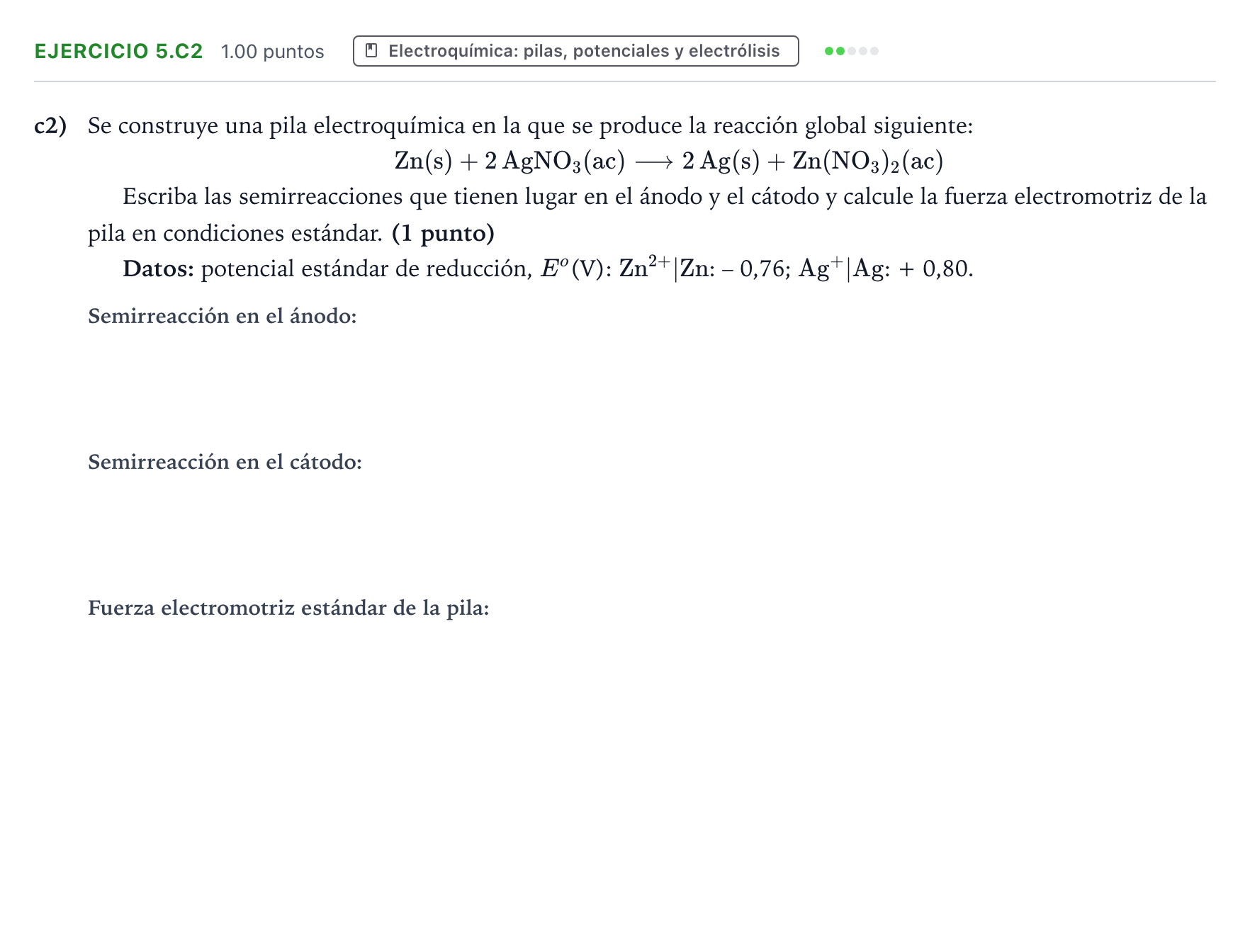Enunciado: Ejercicio 5.c2 · Química PAU Valencia Ordinaria 2026