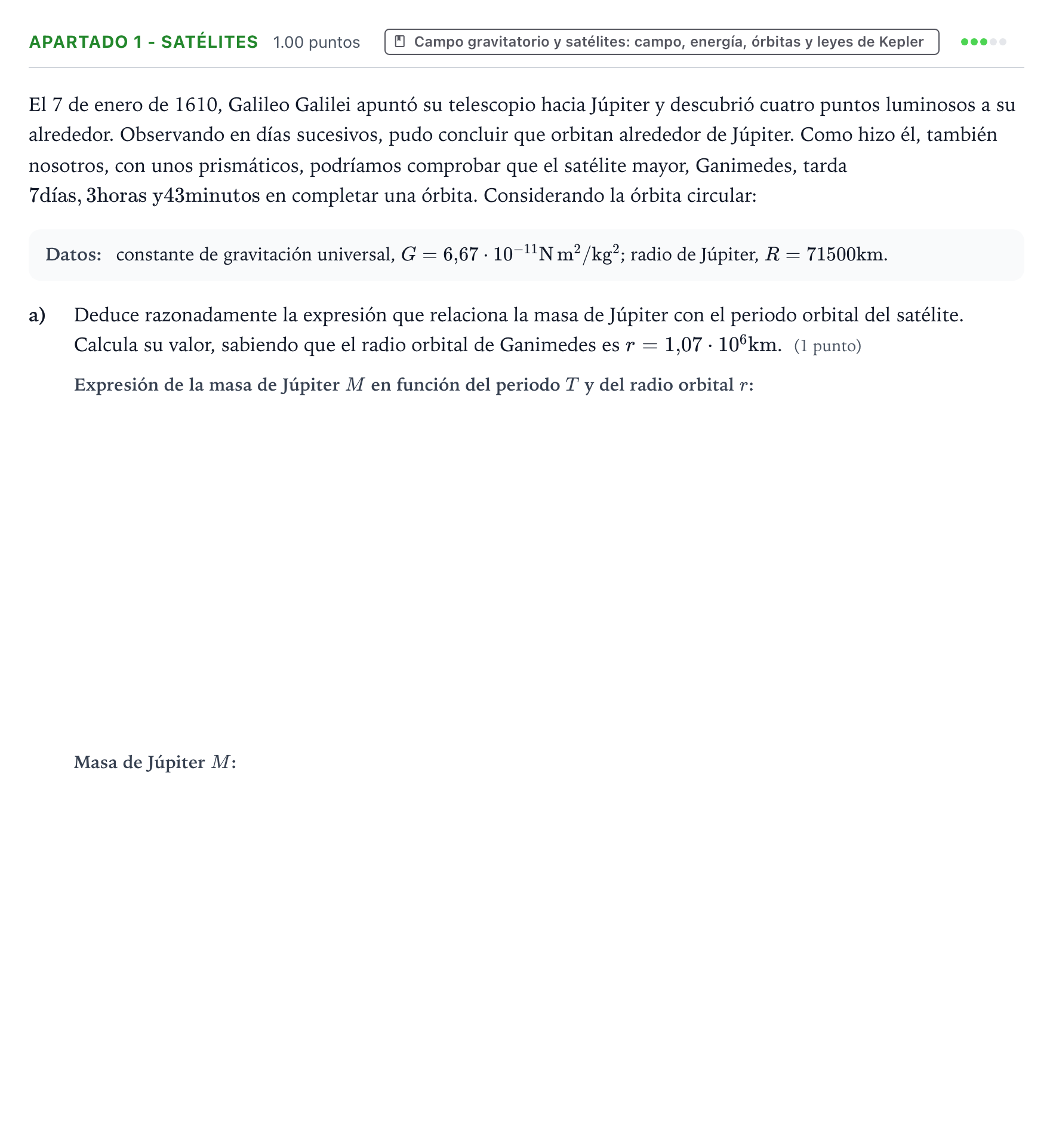 Enunciado: Apartado 1 - Satélites · Física PAU Valencia Extraordinaria 2026