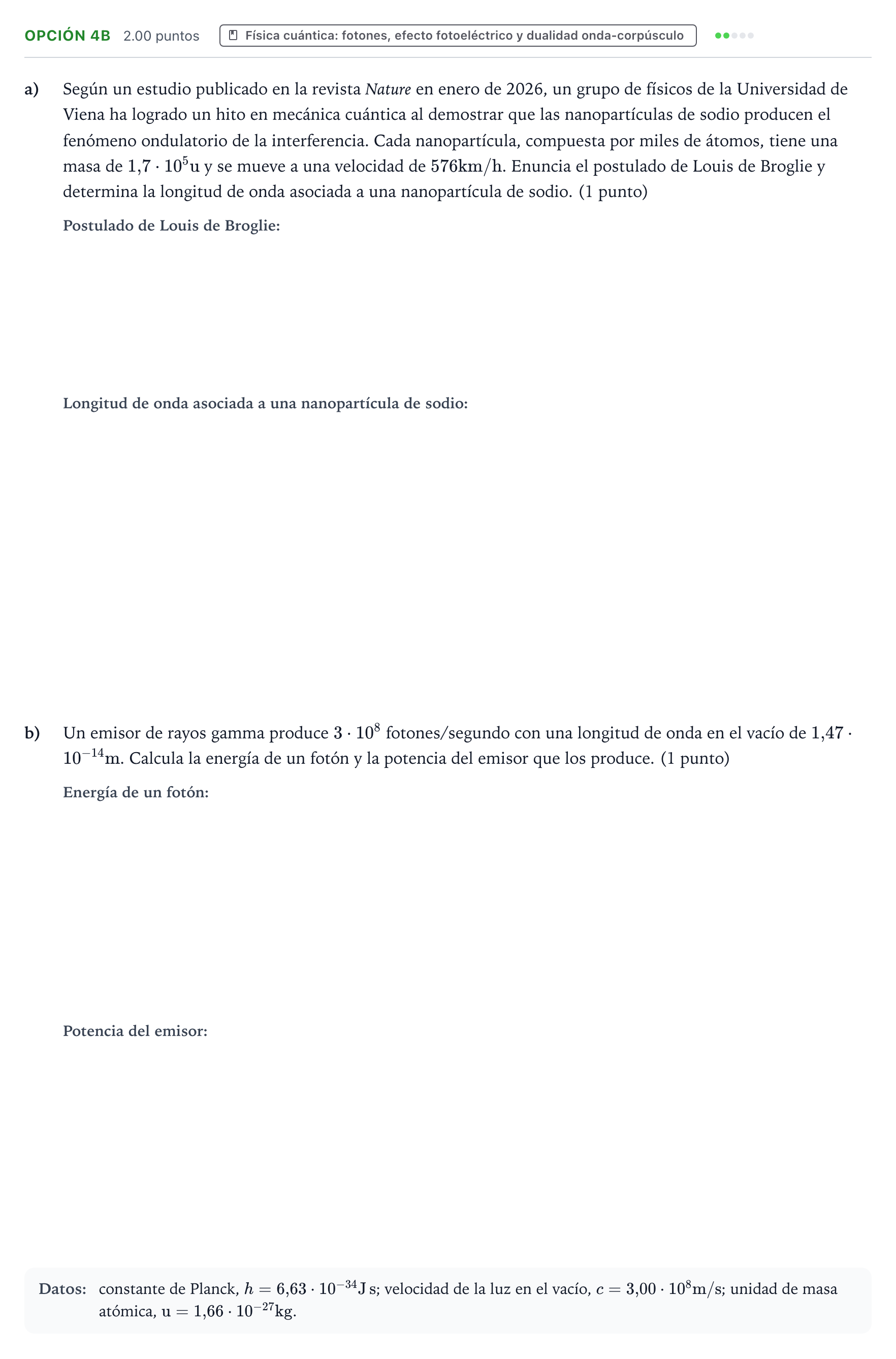 Enunciado: Opción 4B · Física PAU Valencia Extraordinaria 2026