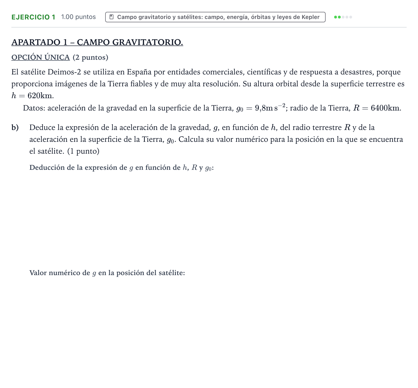 Enunciado: Ejercicio 1 - Campo gravitatorio · Física PAU Valencia Ordinaria 2026