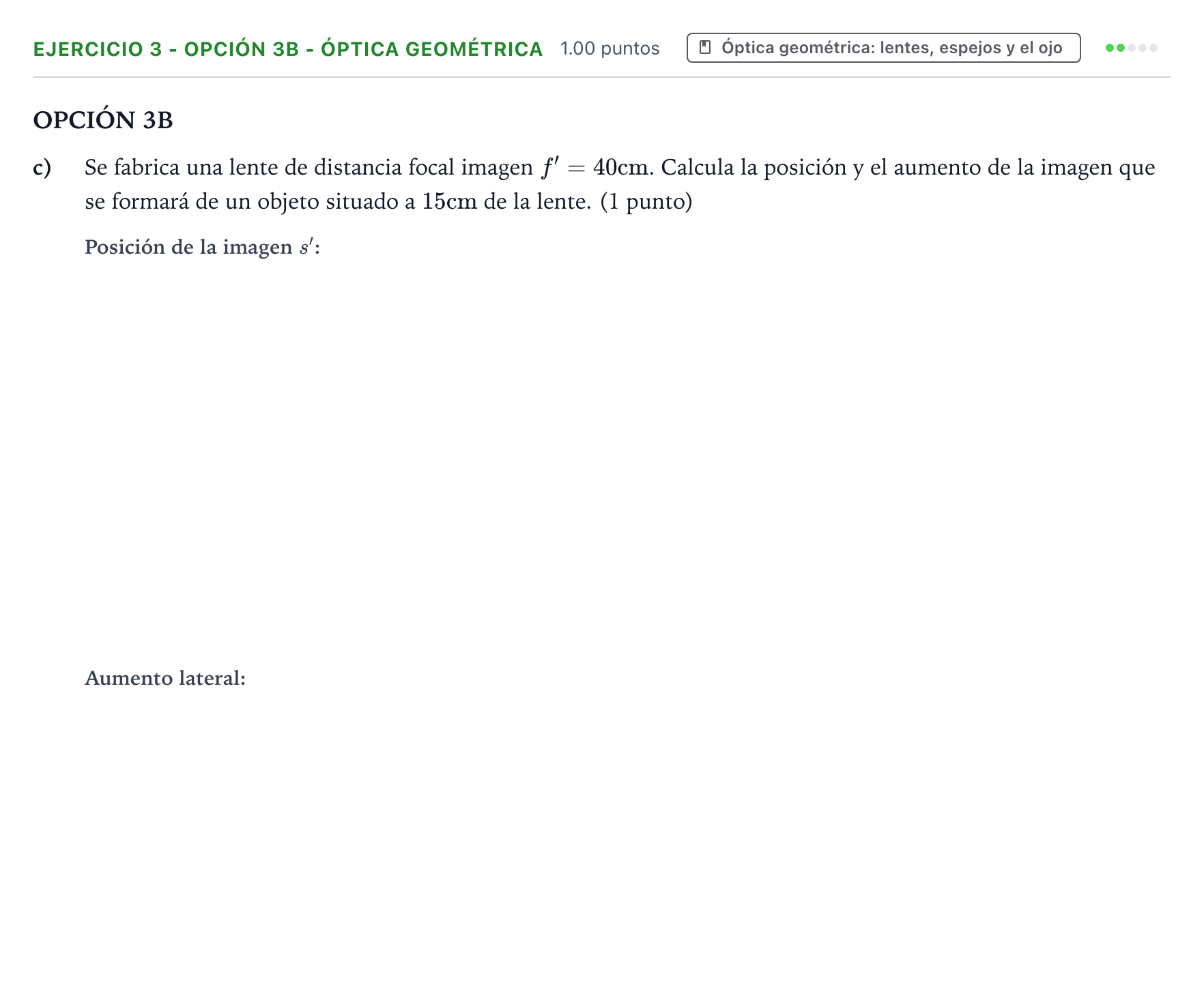 Enunciado: Ejercicio 3 - Opción 3B - Óptica geométrica · Física PAU Valencia Ordinaria 2026