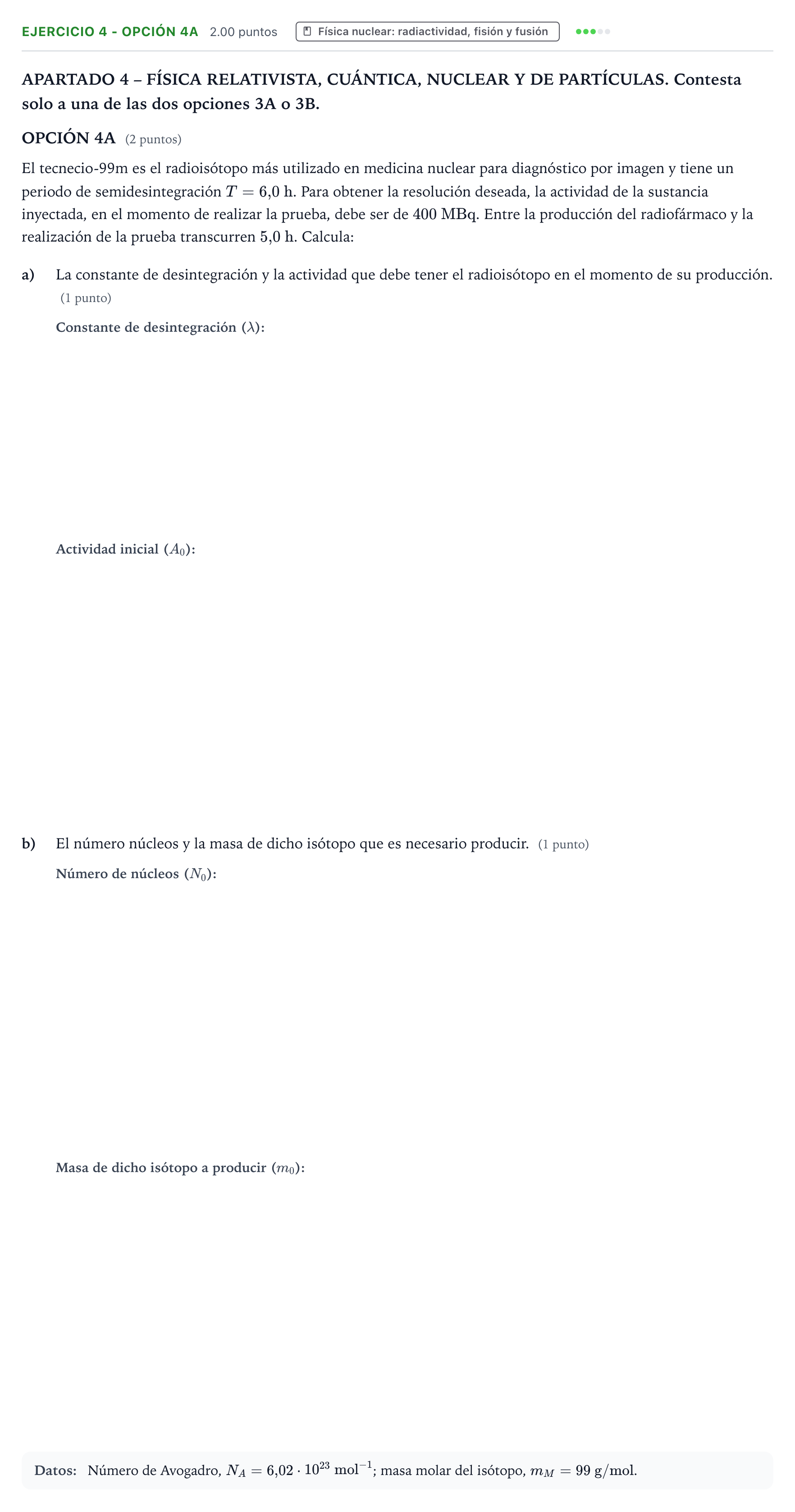Enunciado: Ejercicio 4 - Opción 4A · Física PAU Valencia Ordinaria 2026