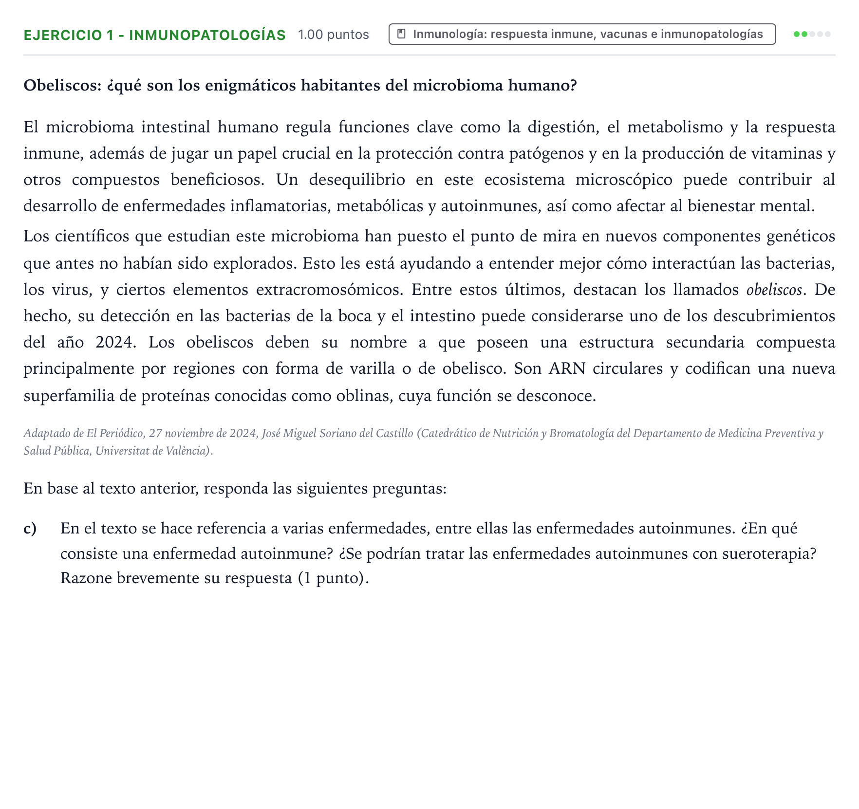 Enunciado: Ejercicio 1 - Inmunopatologías · Biología PAU Valencia Ordinaria 2026