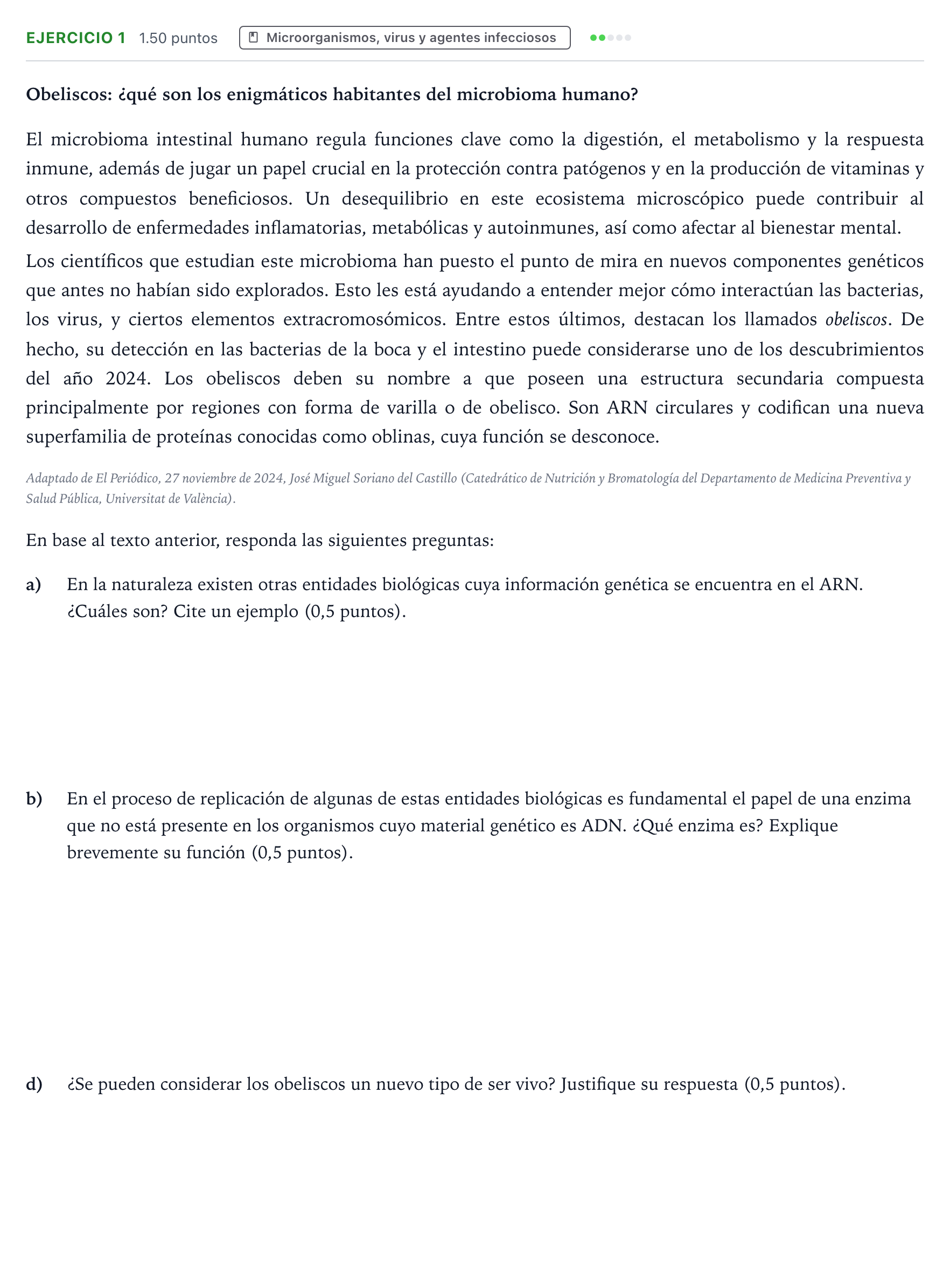 Enunciado: Ejercicio 1 - Microorganismos · Biología PAU Valencia Ordinaria 2026