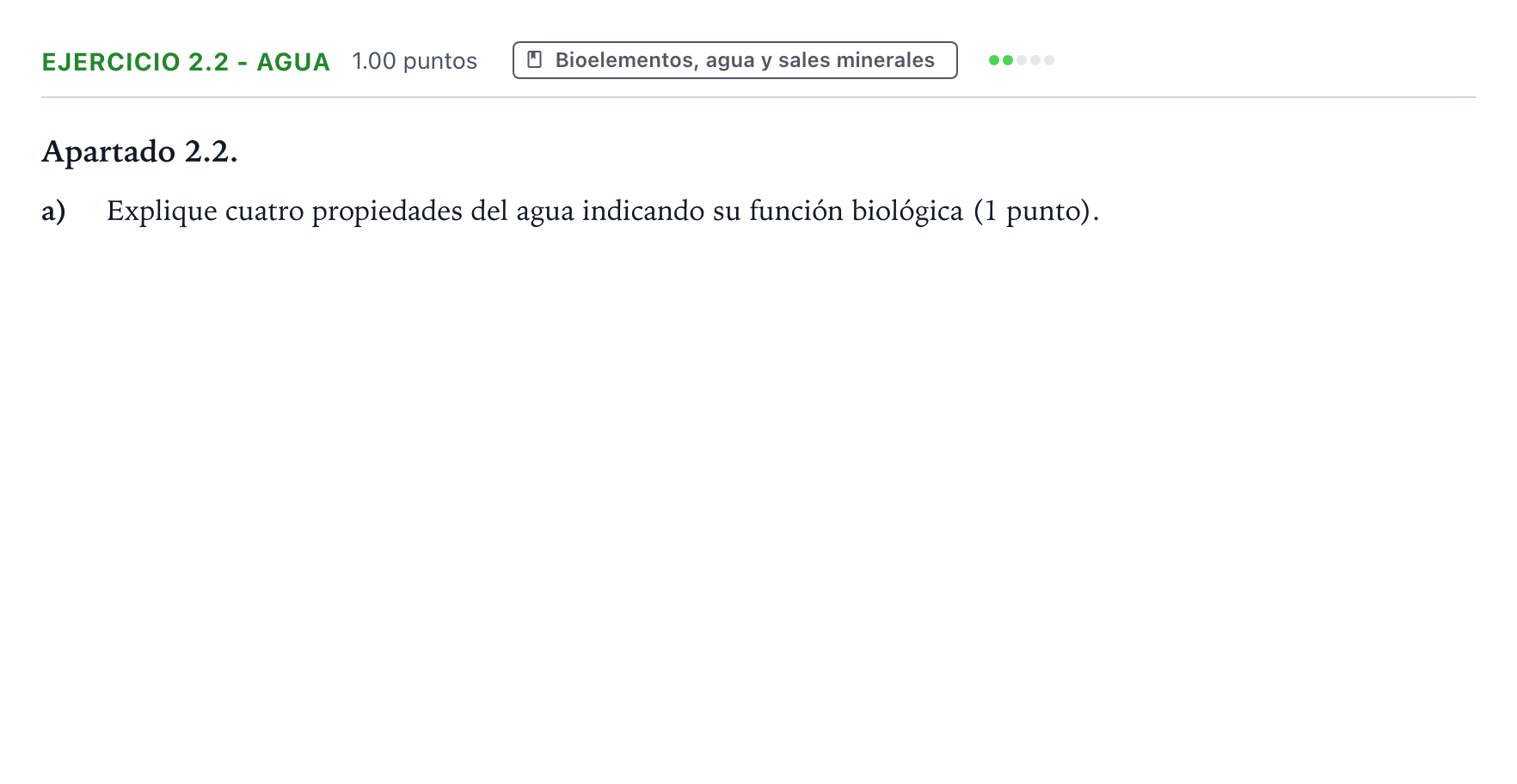 Enunciado: Ejercicio 2.2 - Agua · Biología PAU Valencia Ordinaria 2026
