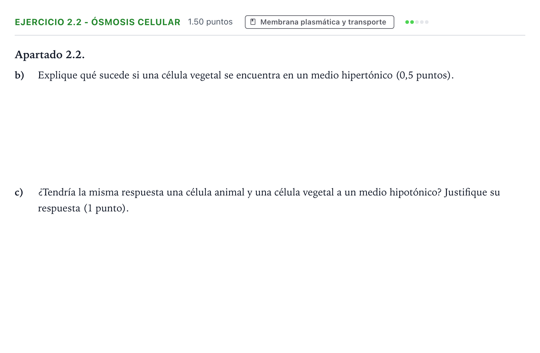 Enunciado: Ejercicio 2.2 - Ósmosis celular · Biología PAU Valencia Ordinaria 2026