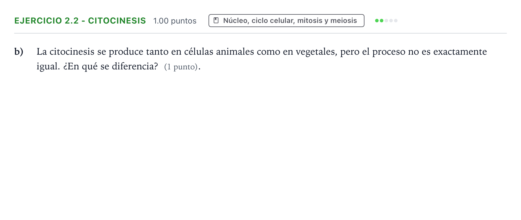 Enunciado: Ejercicio 2.2 - Citocinesis · Biología PAU Valencia Extraordinaria 2026