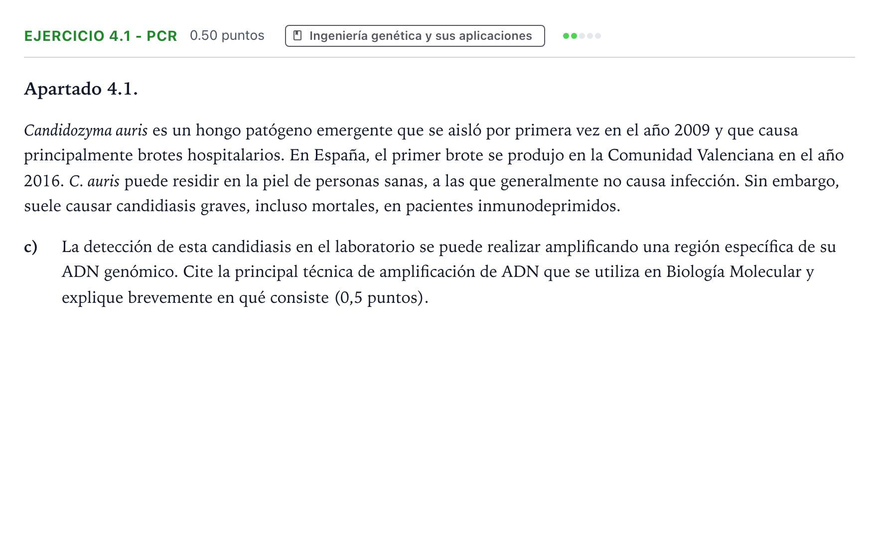 Enunciado: Ejercicio 4.1 - PCR · Biología PAU Valencia Extraordinaria 2026
