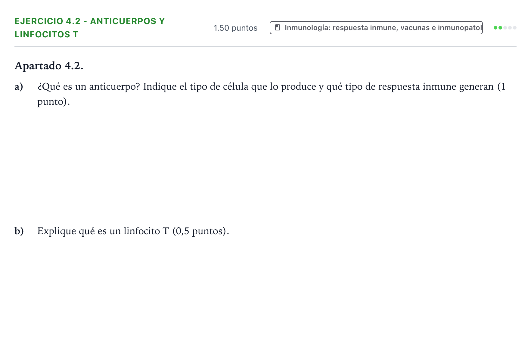 Enunciado: Ejercicio 4.2 - Anticuerpos y linfocitos T · Biología PAU Valencia Extraordinaria 2026