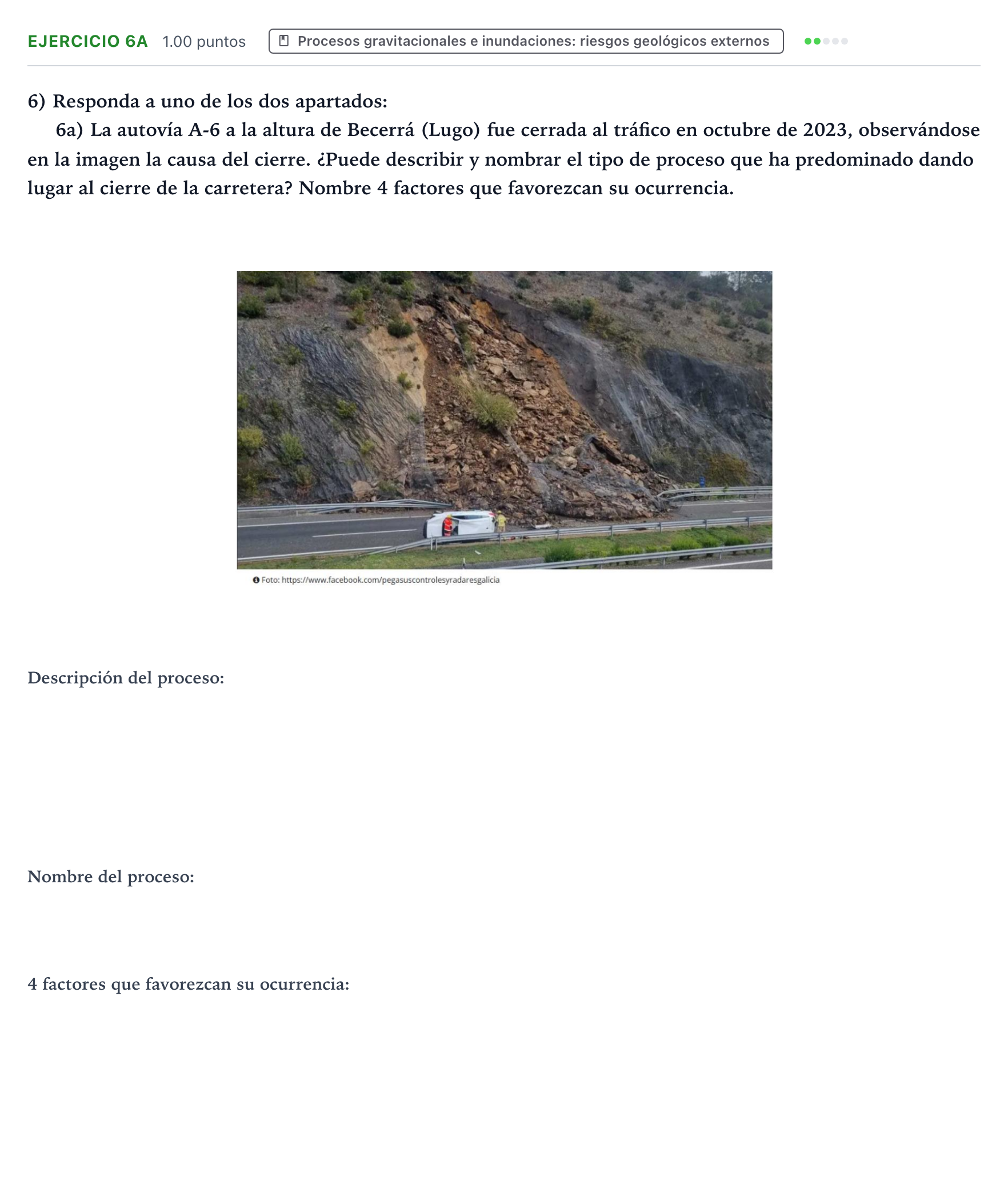 Enunciado: Ejercicio 6a · Geología y Ciencias Ambientales PAU Valencia Ordinaria 2026