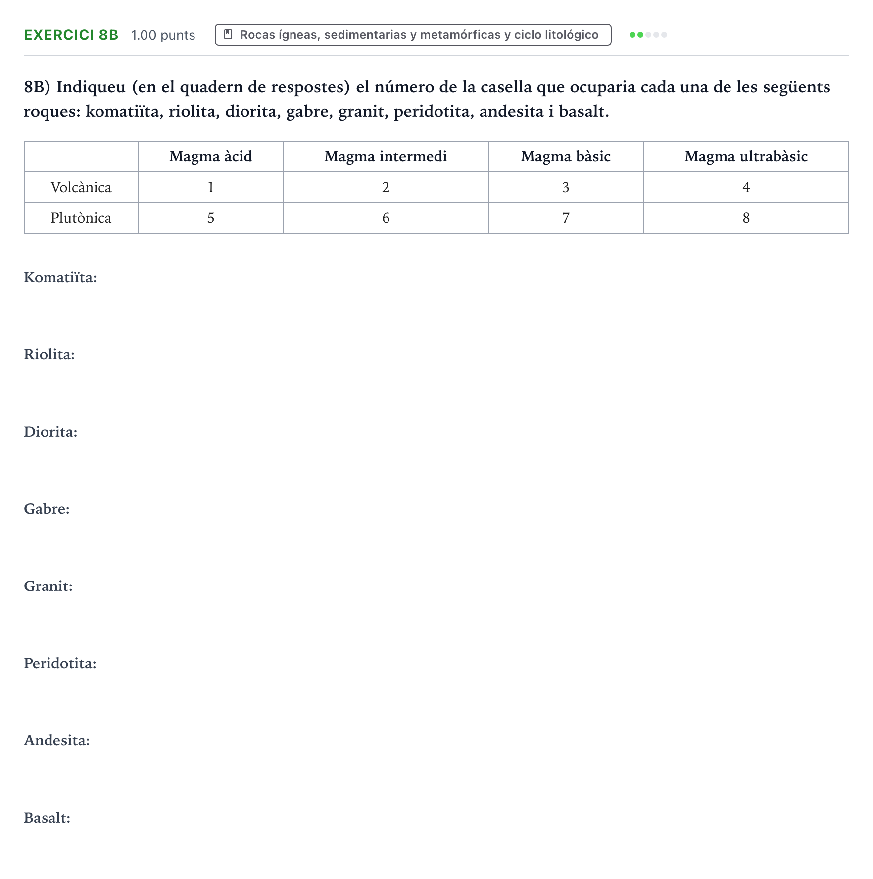 Enunciado: Ejercicio 8B · Geología y Ciencias Ambientales PAU Valencia Extraordinaria solapamiento 2026
