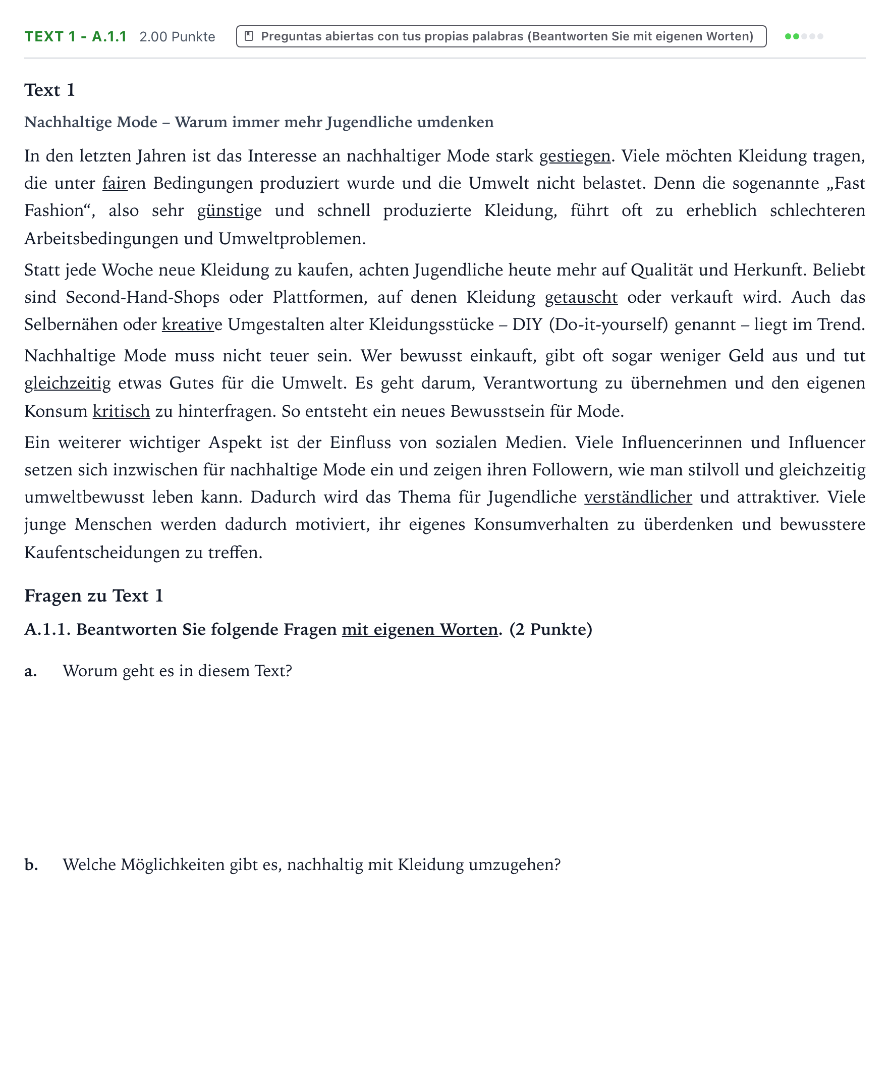 Enunciado: Ejercicio Text 1 - A.1.1 · Alemán PAU Valencia Extraordinaria solapamiento 2026