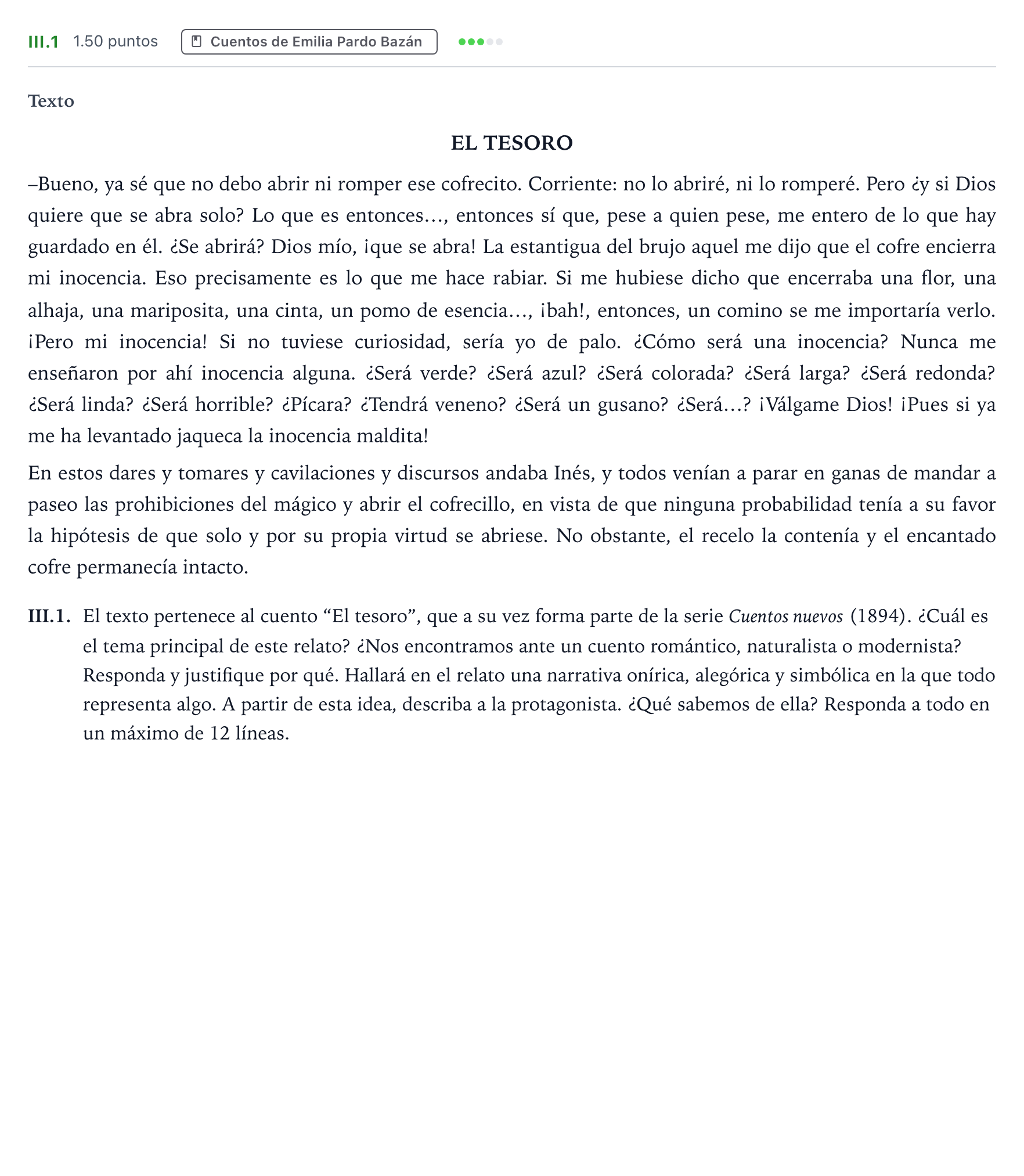 Enunciado: Ejercicio III.1 · Lengua Castellana y Literatura II PAU Valencia Ordinaria 2026