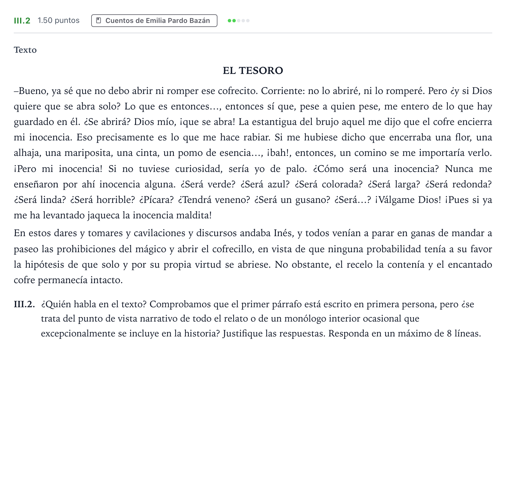 Enunciado: Ejercicio III.2 · Lengua Castellana y Literatura II PAU Valencia Ordinaria 2026