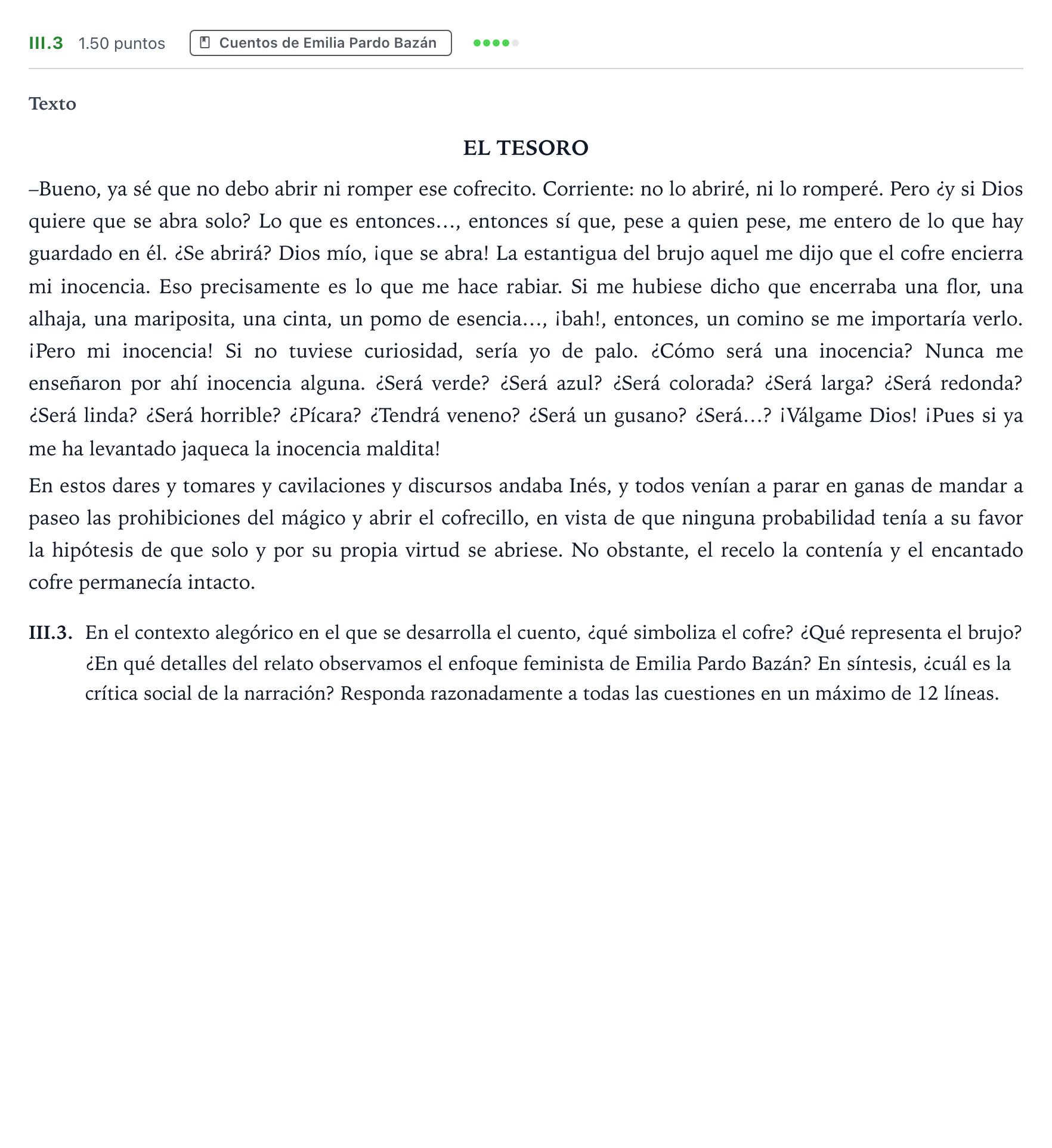 Enunciado: Ejercicio III.3 · Lengua Castellana y Literatura II PAU Valencia Ordinaria 2026