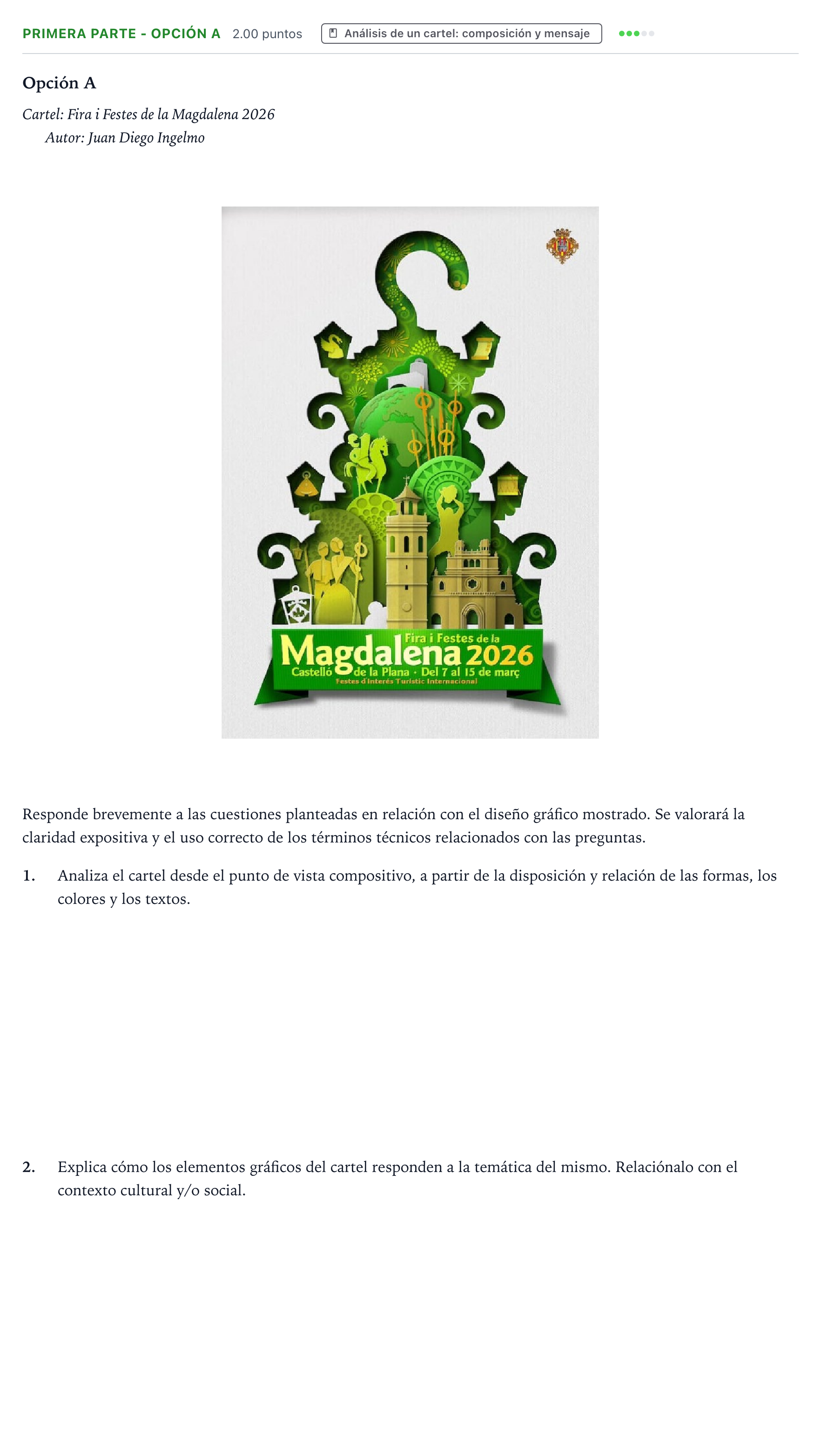 Enunciado: Ejercicio Primera parte - Opción A · Diseño PAU Valencia Ordinaria 2026