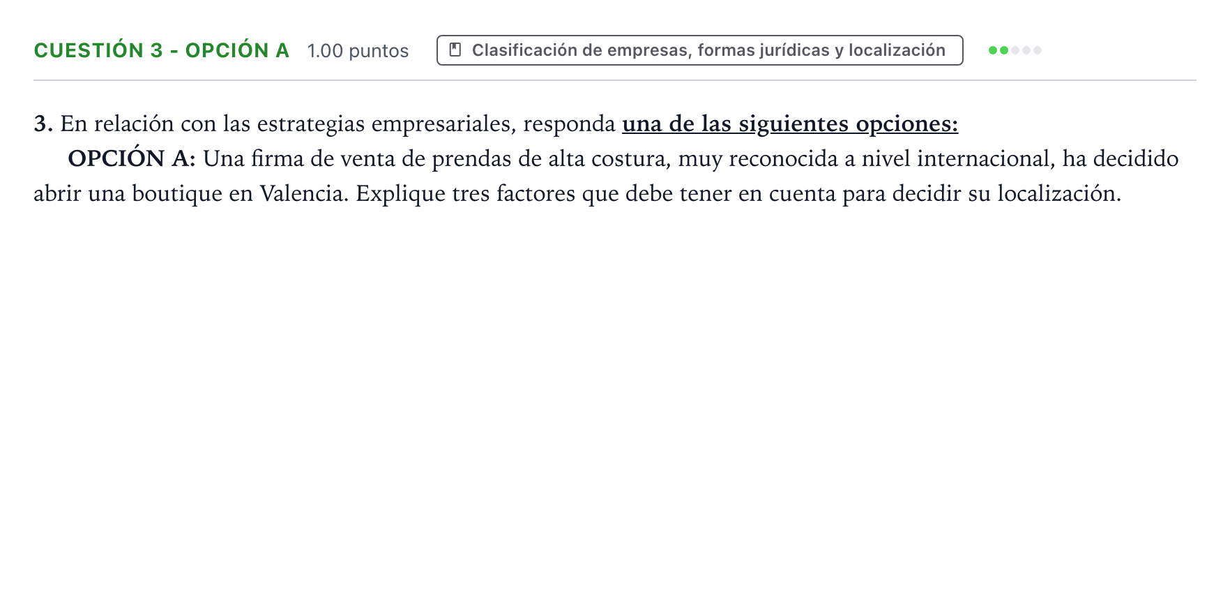 Enunciado: Cuestión 3 - Opción A · Empresa y Diseño de Modelos de Negocio PAU Valencia Extraordinaria 2026