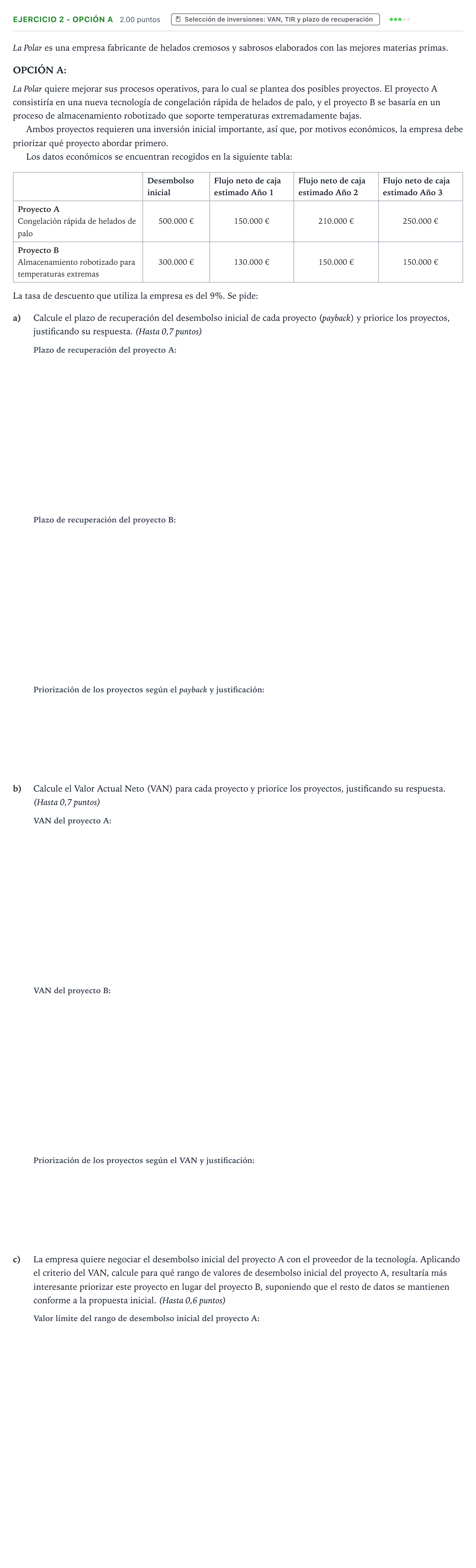 Enunciado: Ejercicio 2 - Opción A · Empresa y Diseño de Modelos de Negocio PAU Valencia Extraordinaria 2026