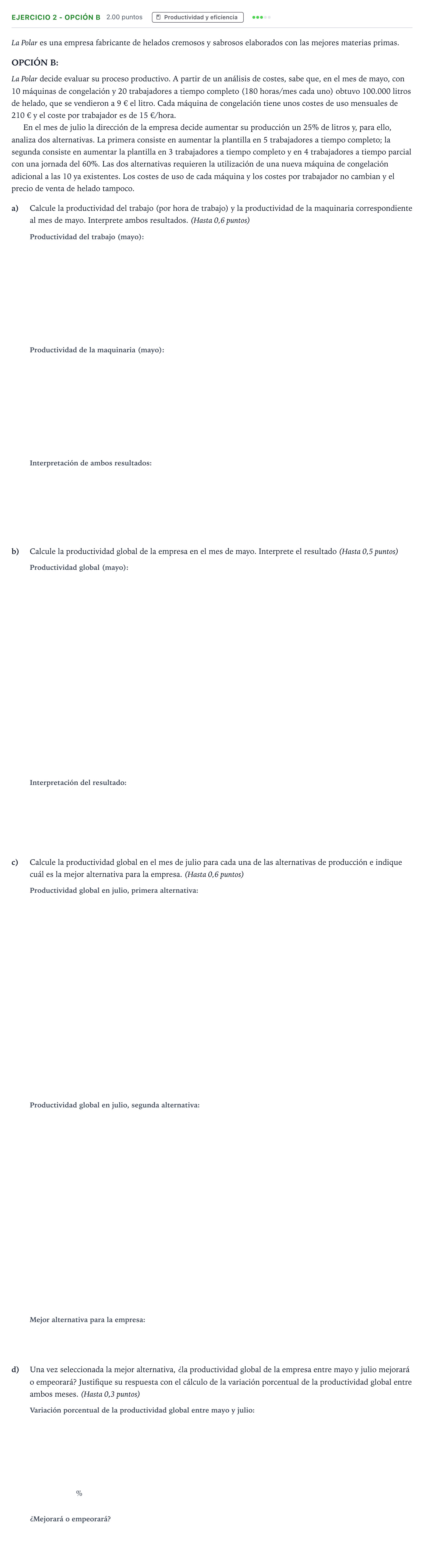 Enunciado: Ejercicio 2 - Opción B · Empresa y Diseño de Modelos de Negocio PAU Valencia Extraordinaria 2026