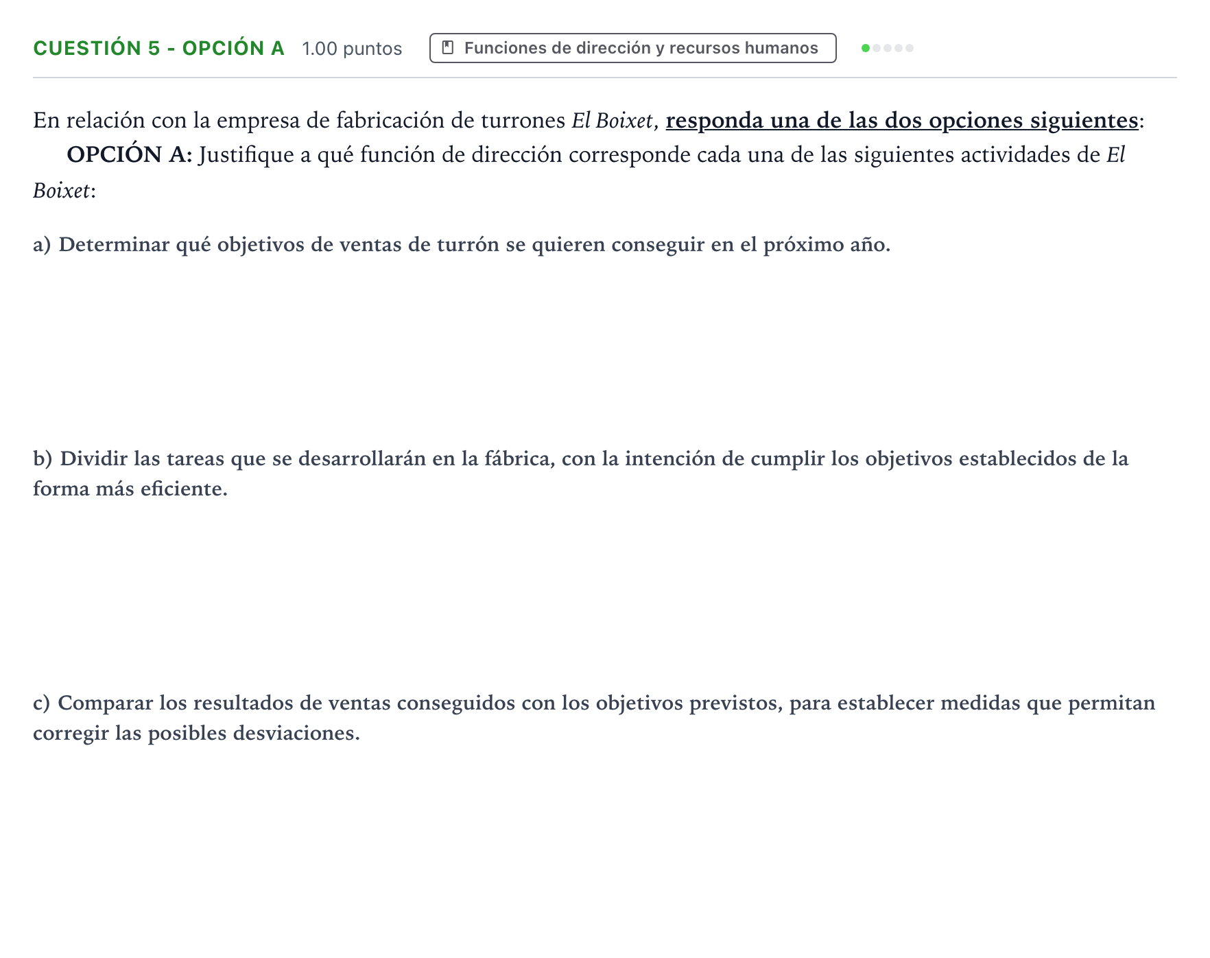 Enunciado: Cuestión 5 - Opción A · Empresa y Diseño de Modelos de Negocio PAU Valencia Ordinaria 2026
