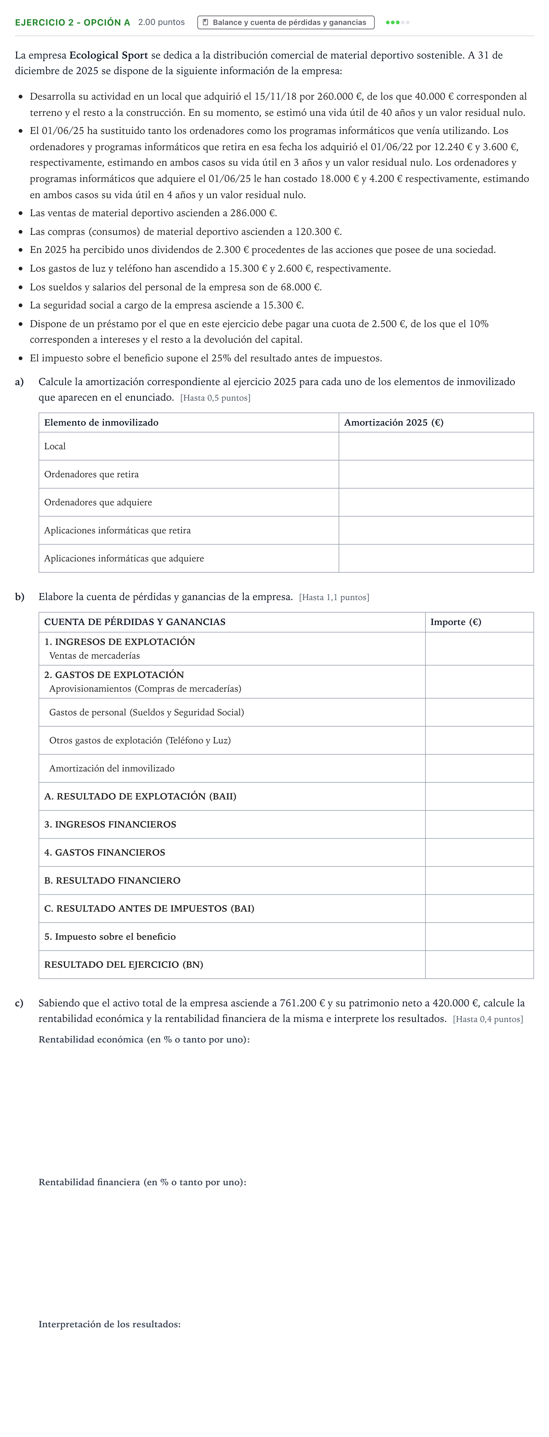 Enunciado: Ejercicio 2 - Opción A · Empresa y Diseño de Modelos de Negocio PAU Valencia Ordinaria 2026