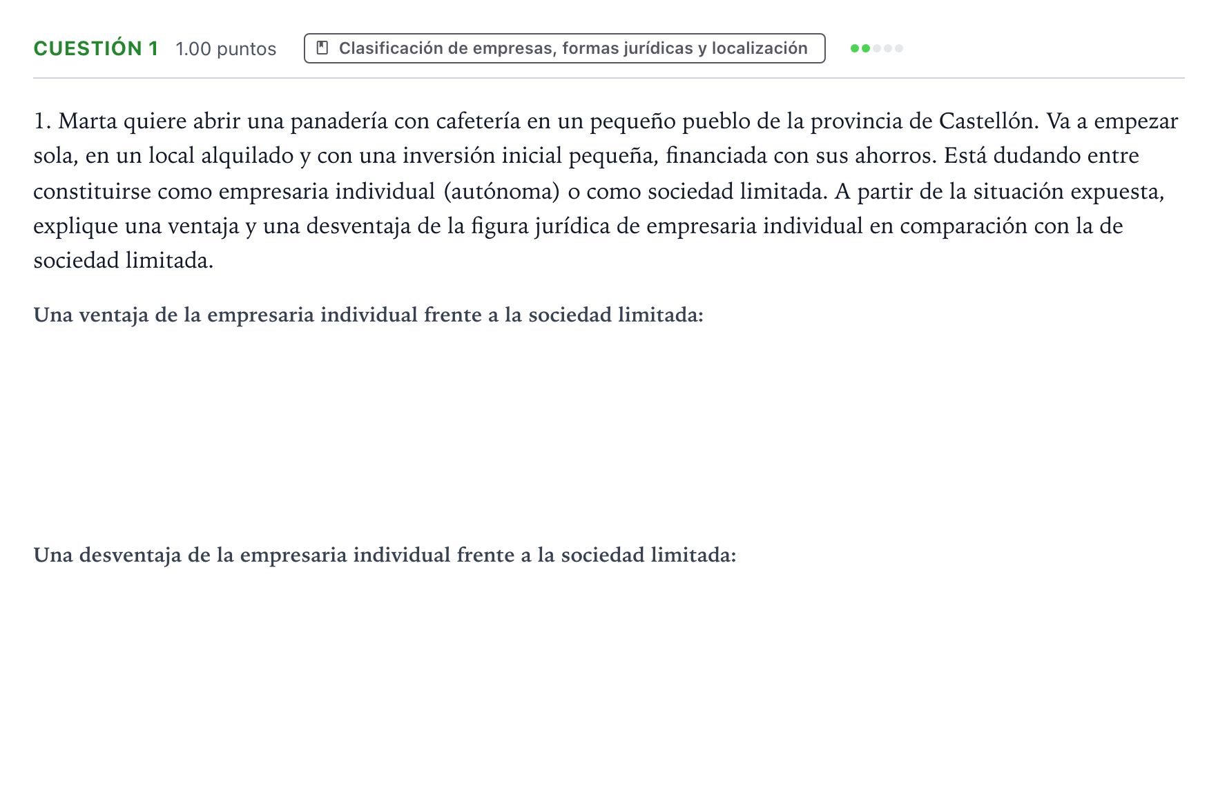 Enunciado: Cuestión 1 · Empresa y Diseño de Modelos de Negocio PAU Valencia Ordinaria solapamiento 2026