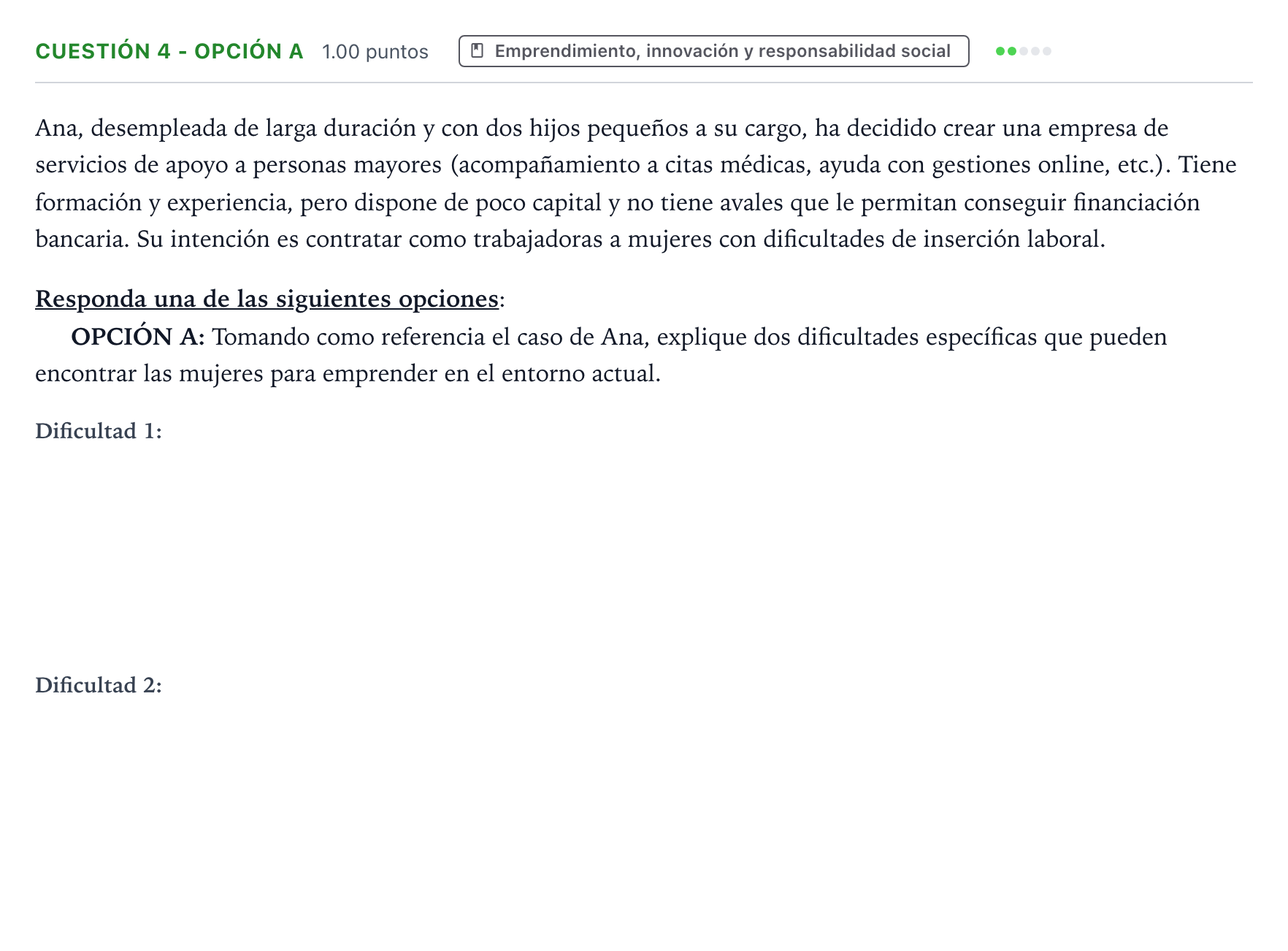 Enunciado: Cuestión 4 - Opción A · Empresa y Diseño de Modelos de Negocio PAU Valencia Ordinaria solapamiento 2026