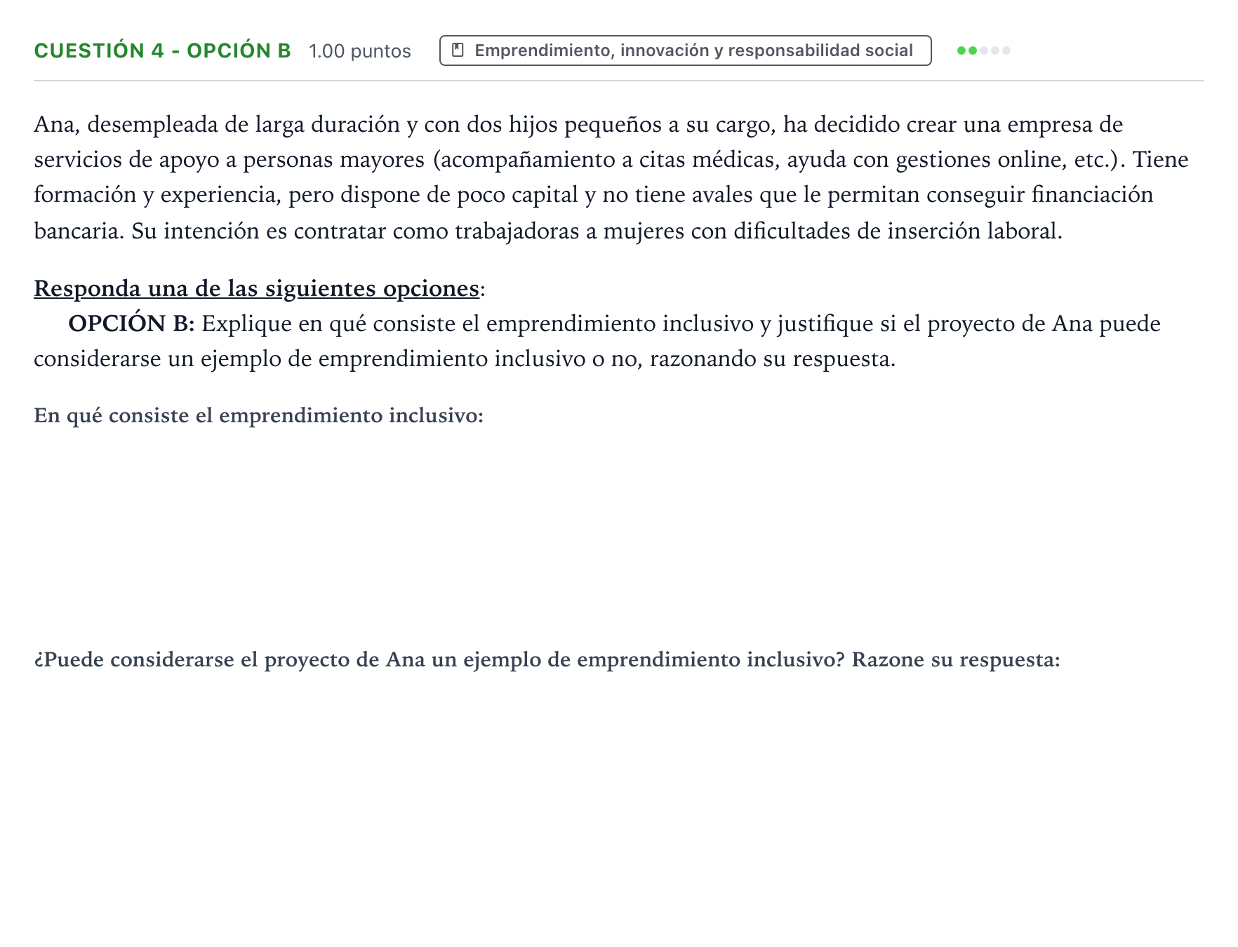 Enunciado: Cuestión 4 - Opción B · Empresa y Diseño de Modelos de Negocio PAU Valencia Ordinaria solapamiento 2026