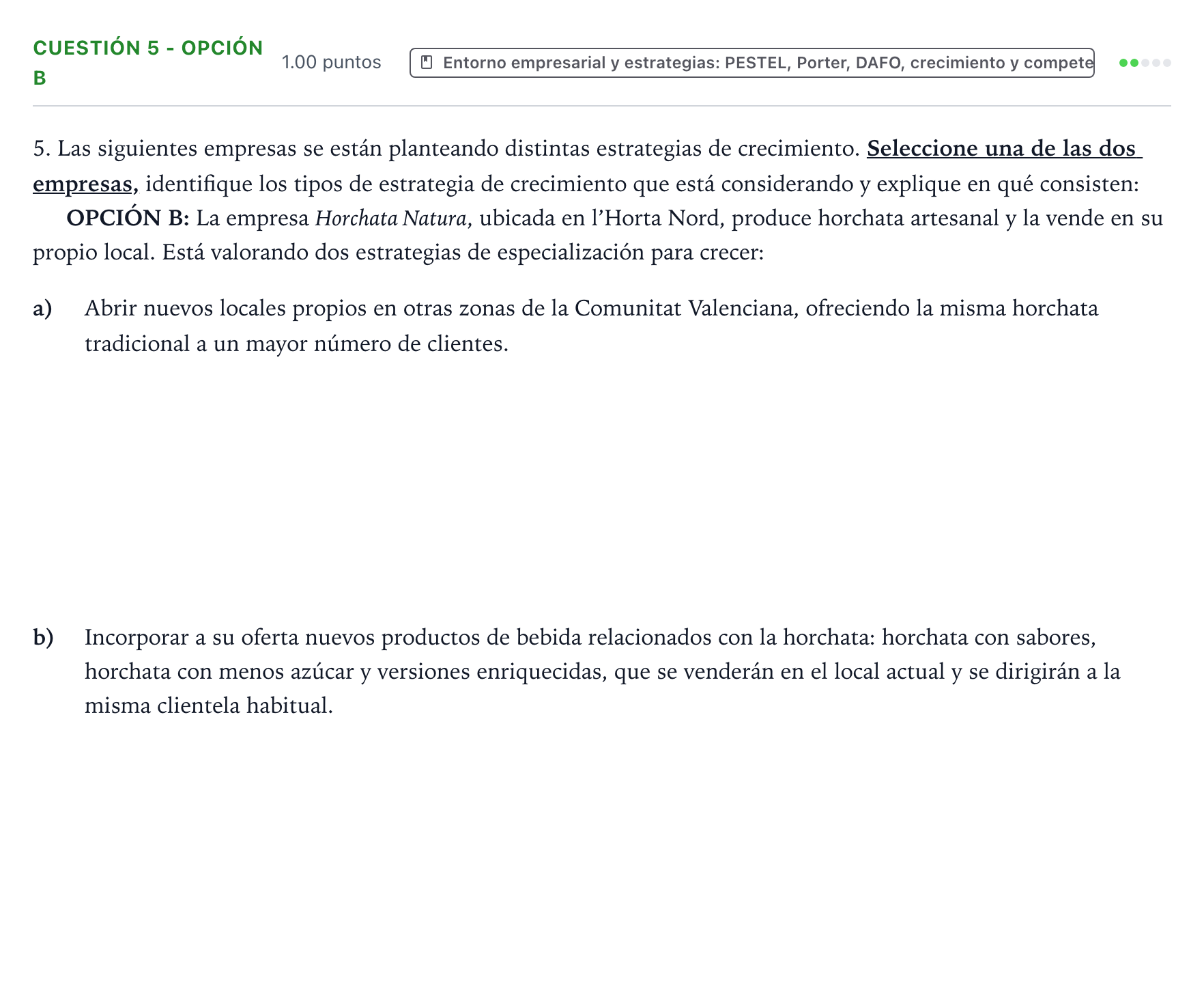 Enunciado: Cuestión 5 - Opción B · Empresa y Diseño de Modelos de Negocio PAU Valencia Ordinaria solapamiento 2026