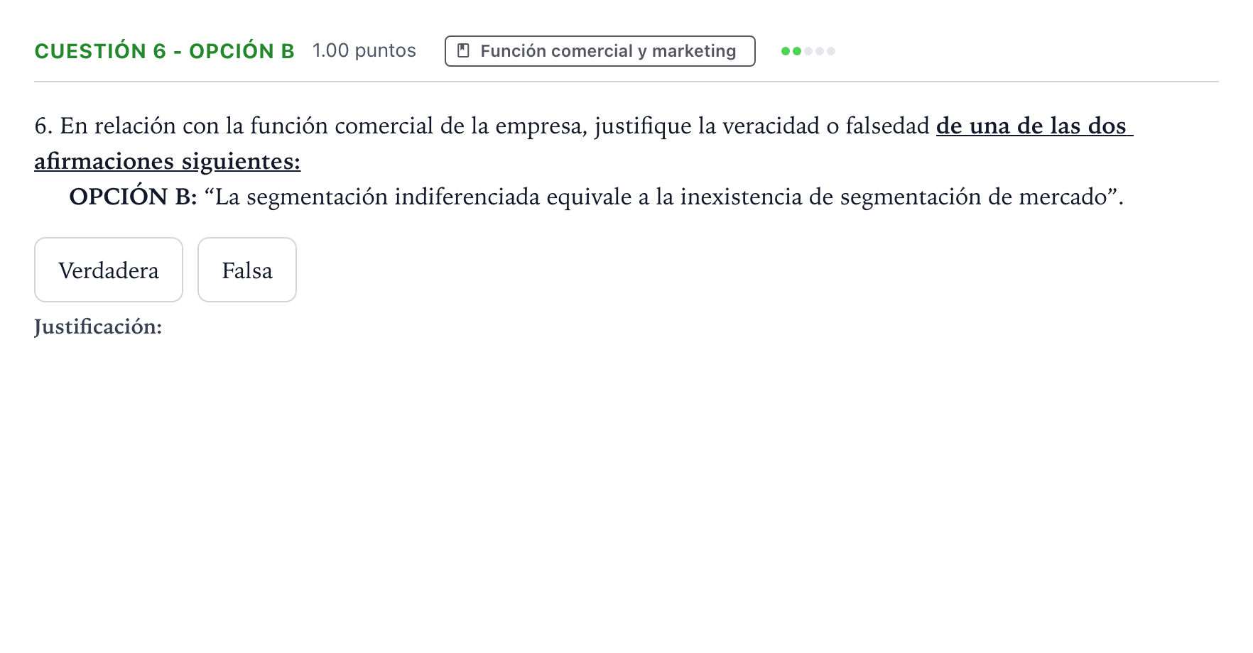 Enunciado: Cuestión 6 - Opción B · Empresa y Diseño de Modelos de Negocio PAU Valencia Ordinaria solapamiento 2026
