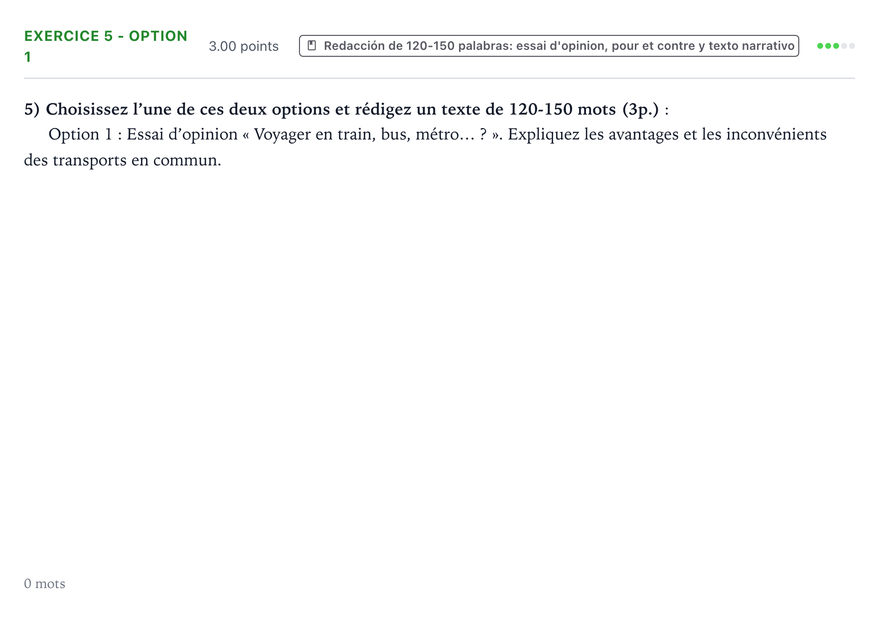 Enunciado: Ejercicio 5 - Option 1 · Francés PAU Valencia Ordinaria 2026