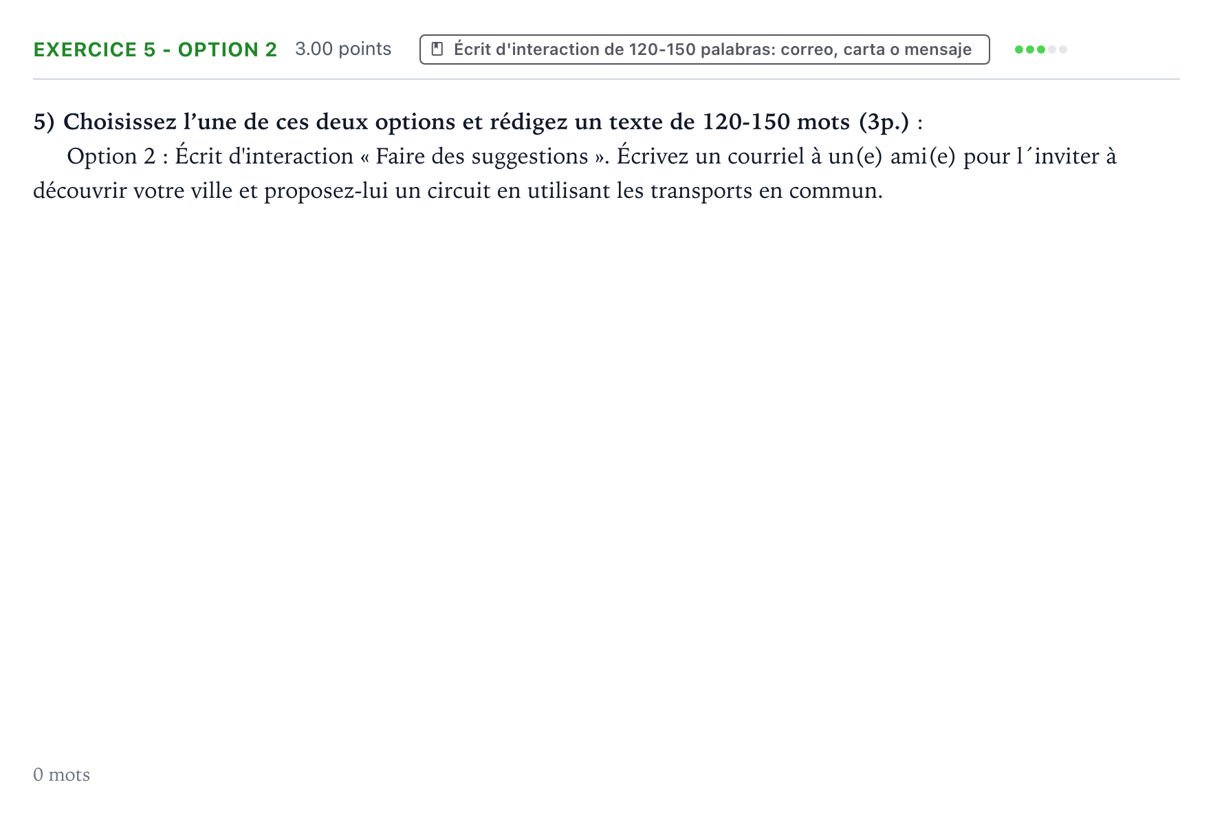 Enunciado: Ejercicio 5 - Option 2 · Francés PAU Valencia Ordinaria 2026