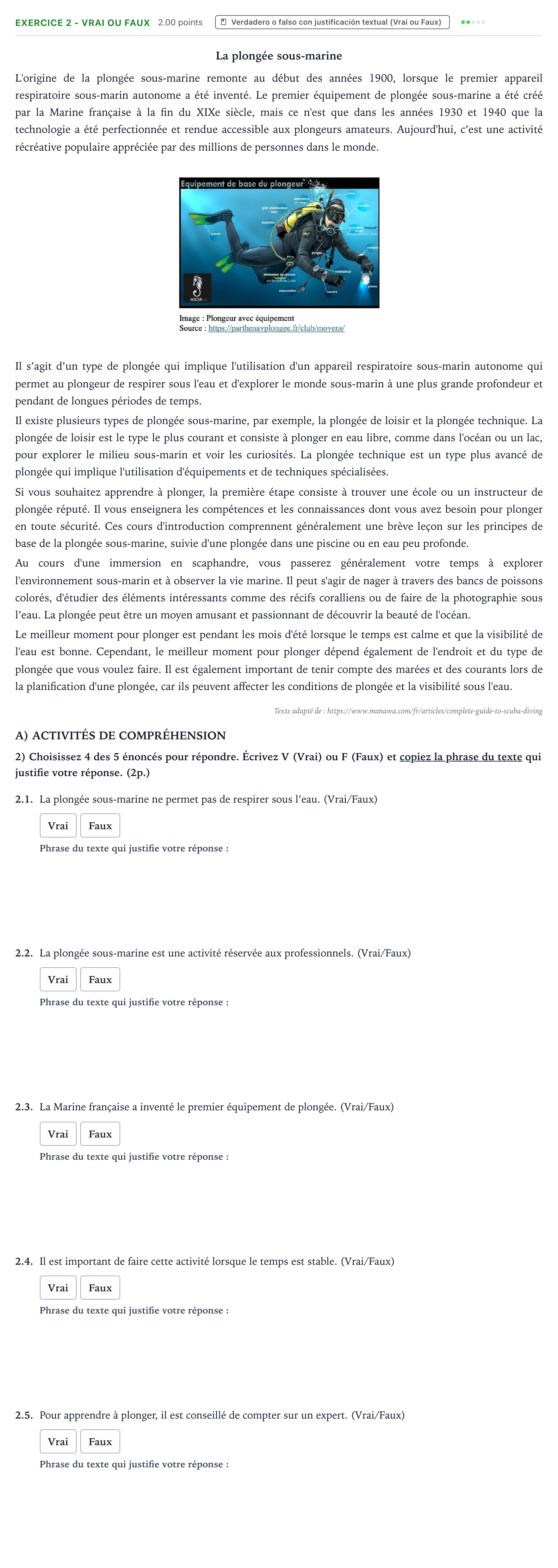 Enunciado: Ejercicio 2 - Vrai ou Faux · Francés PAU Valencia Ordinaria solapamiento 2026