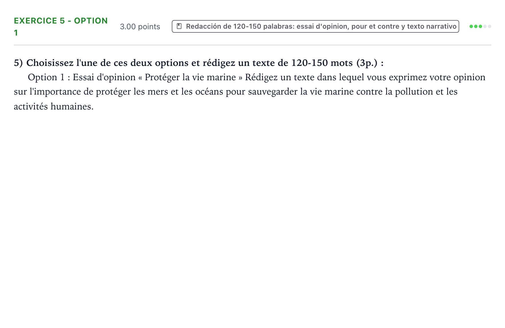 Enunciado: Ejercicio 5 - Option 1 · Francés PAU Valencia Ordinaria solapamiento 2026